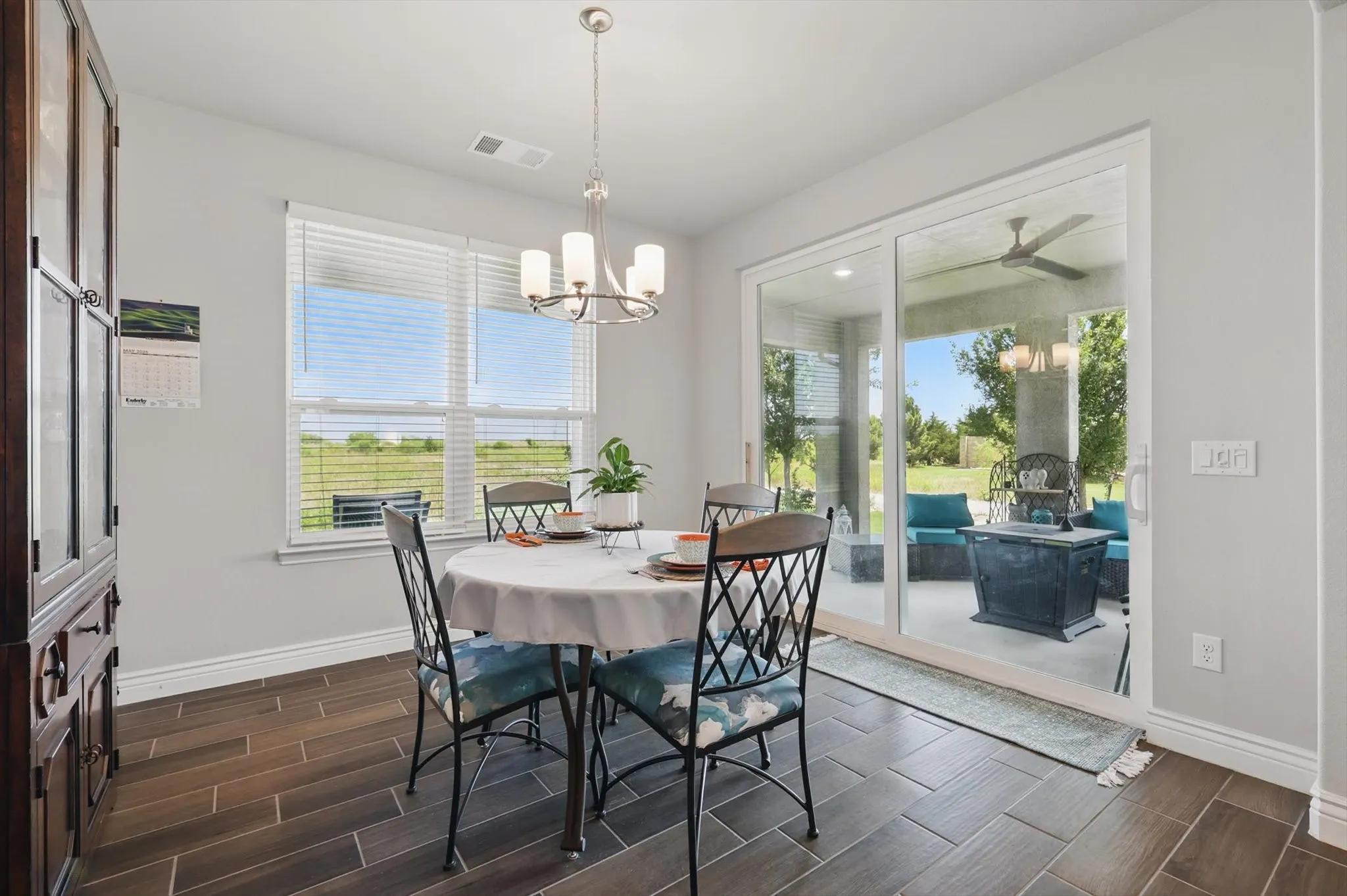 Dining space featuring patio access.
