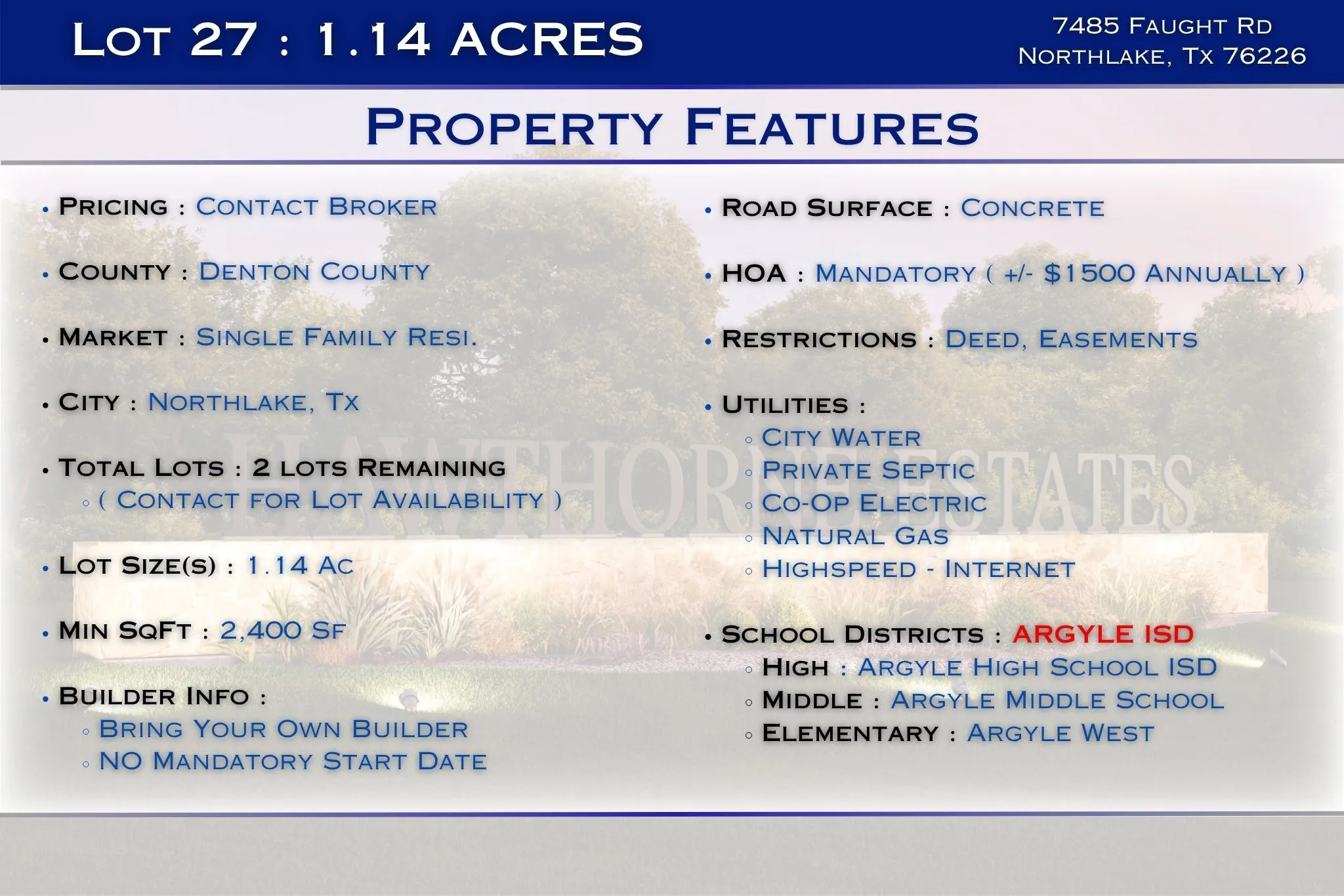 Residential Lots in Argyle ISD
