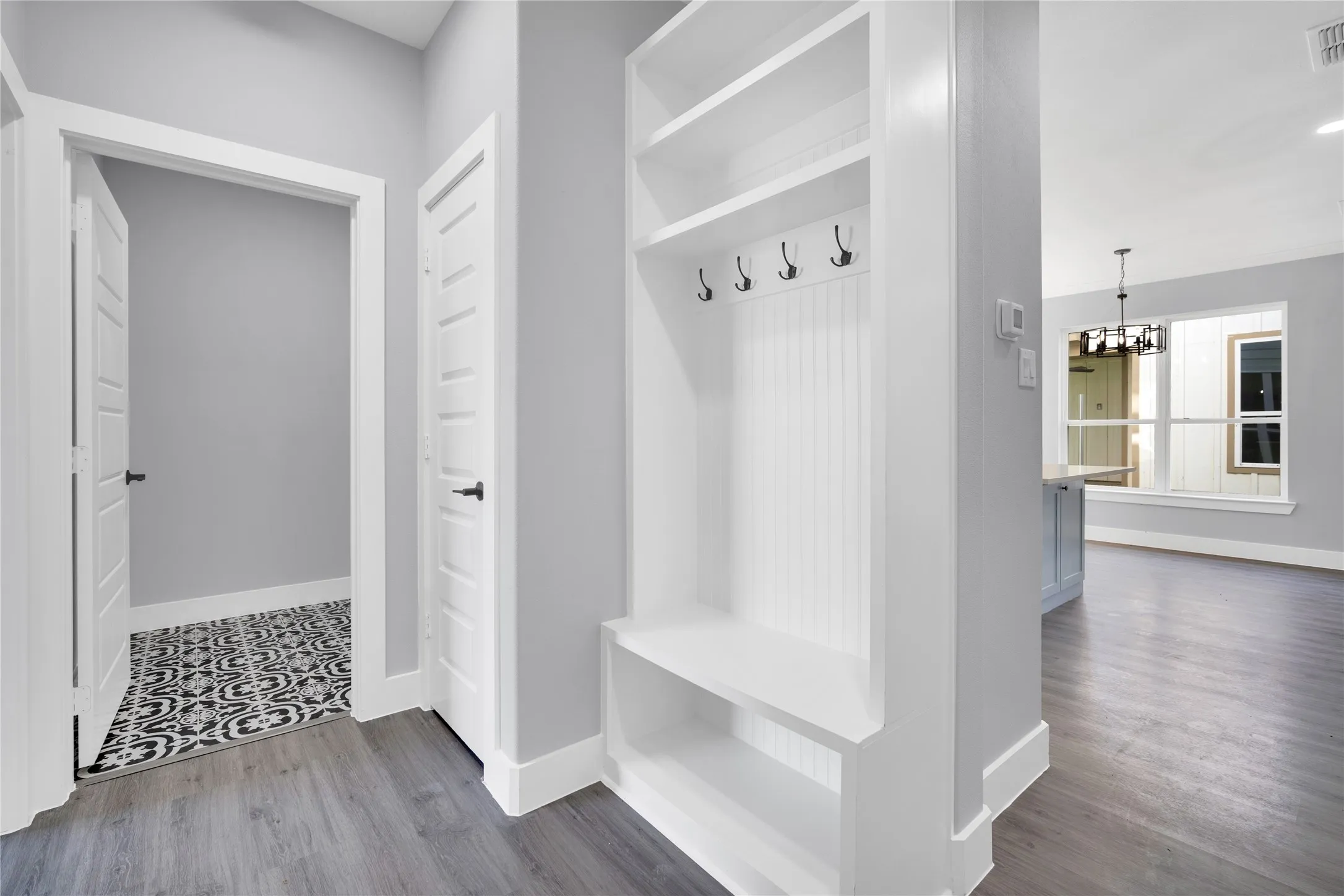 Built-in hall tree with storage and coat hooks