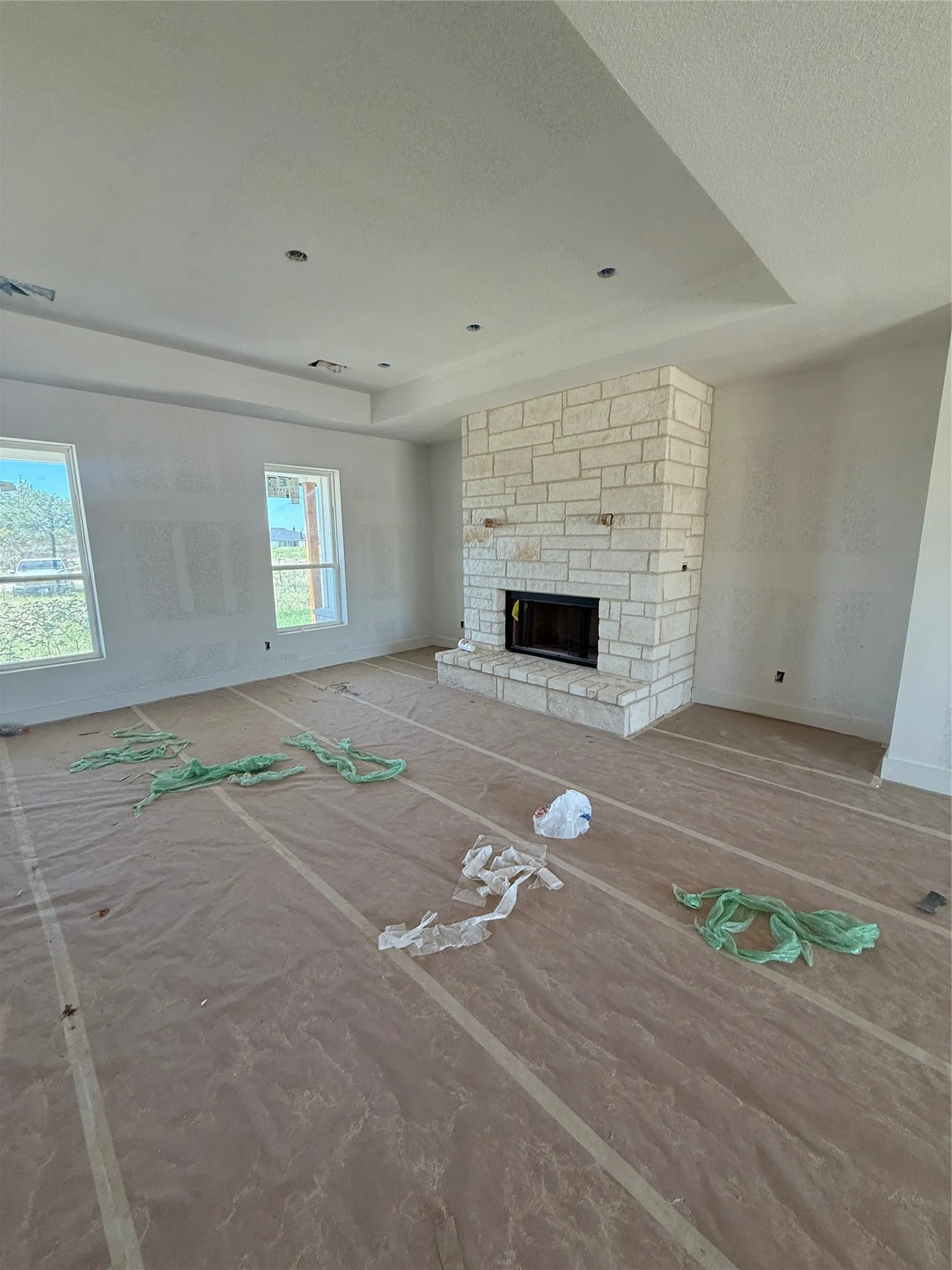 Tray ceiling in living area and can lighting