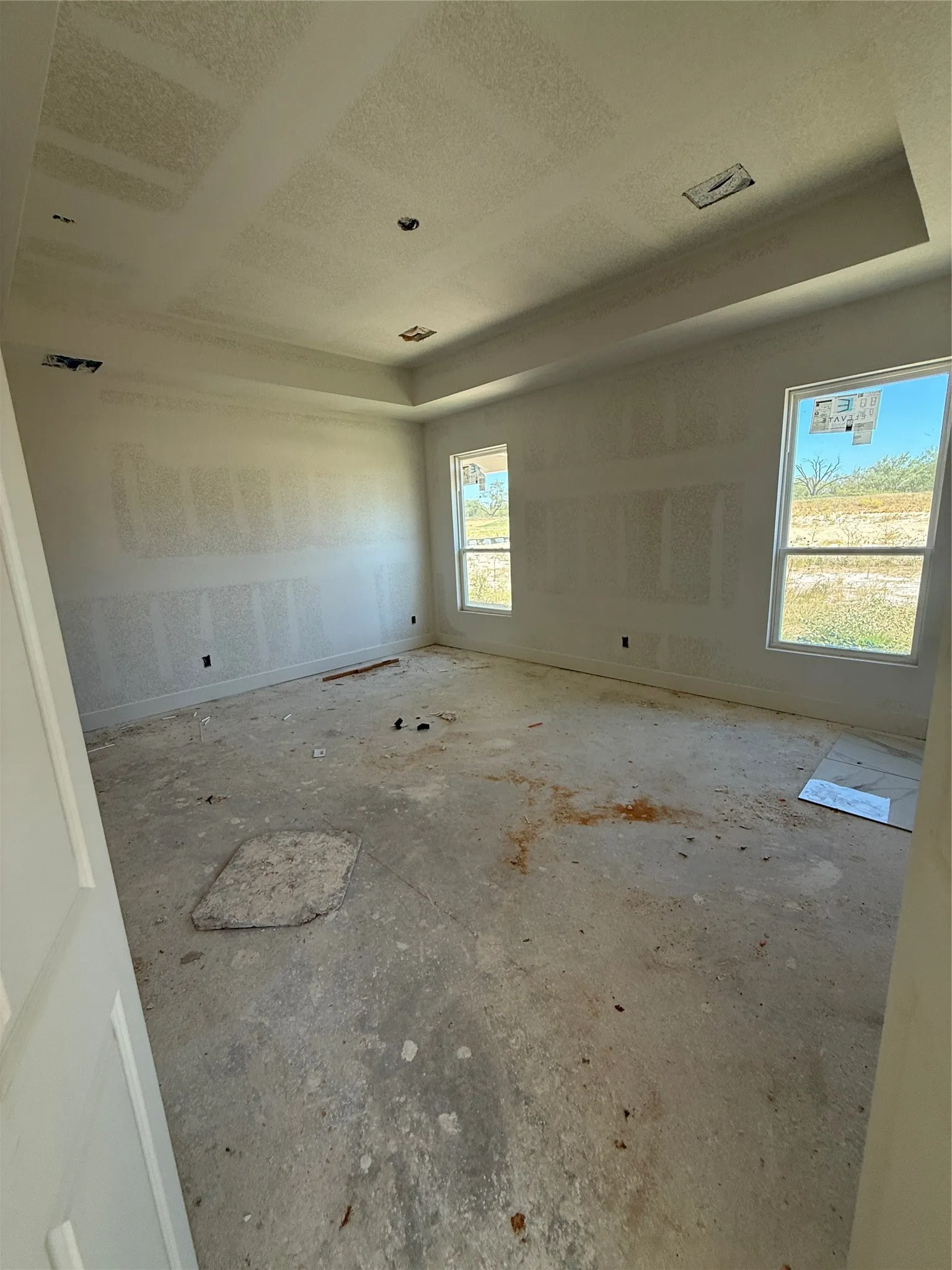 Primary bedroom with tray ceiling