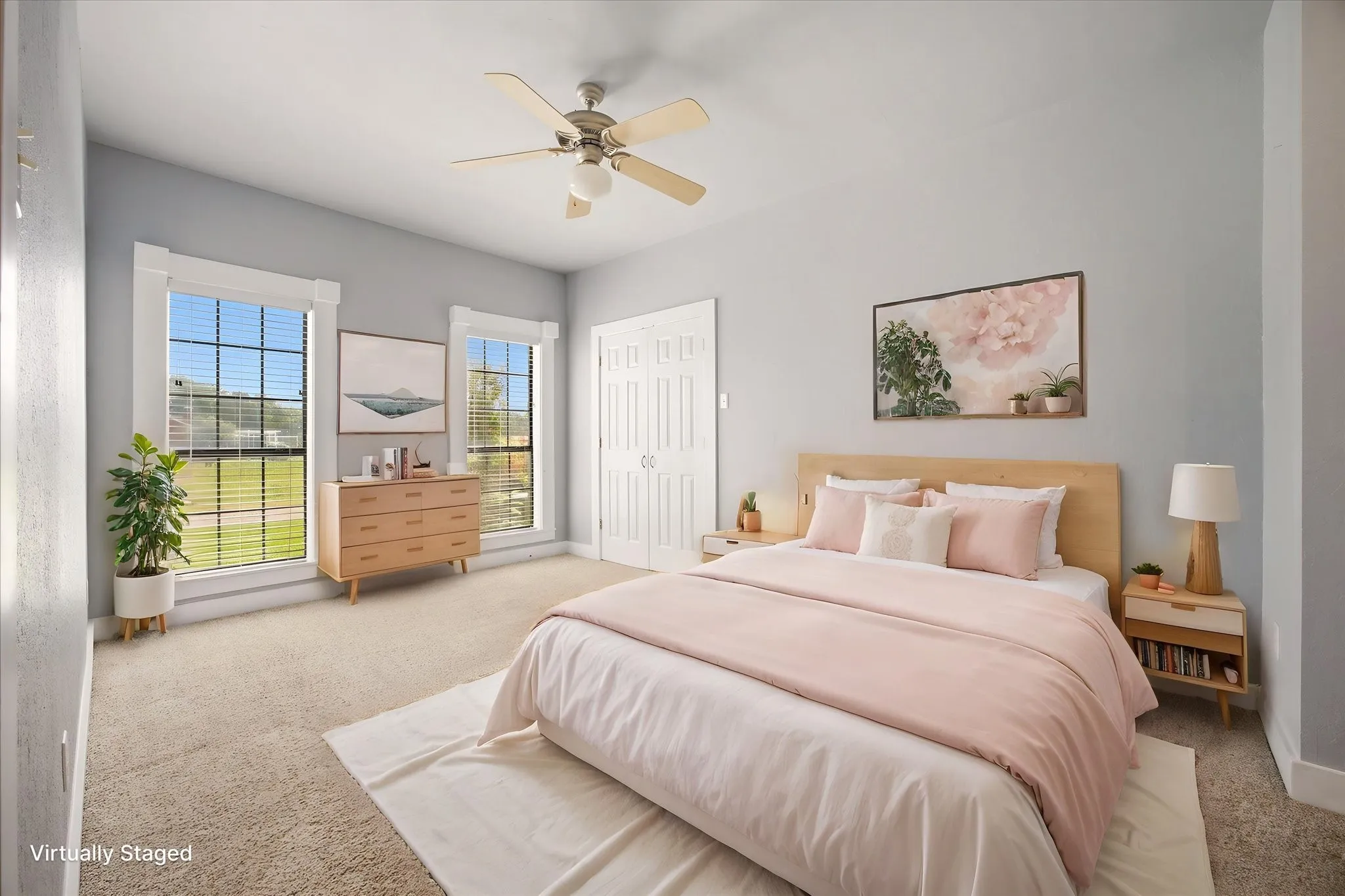 Virtually staged. Middle secondary bedroom overlooks side of house.