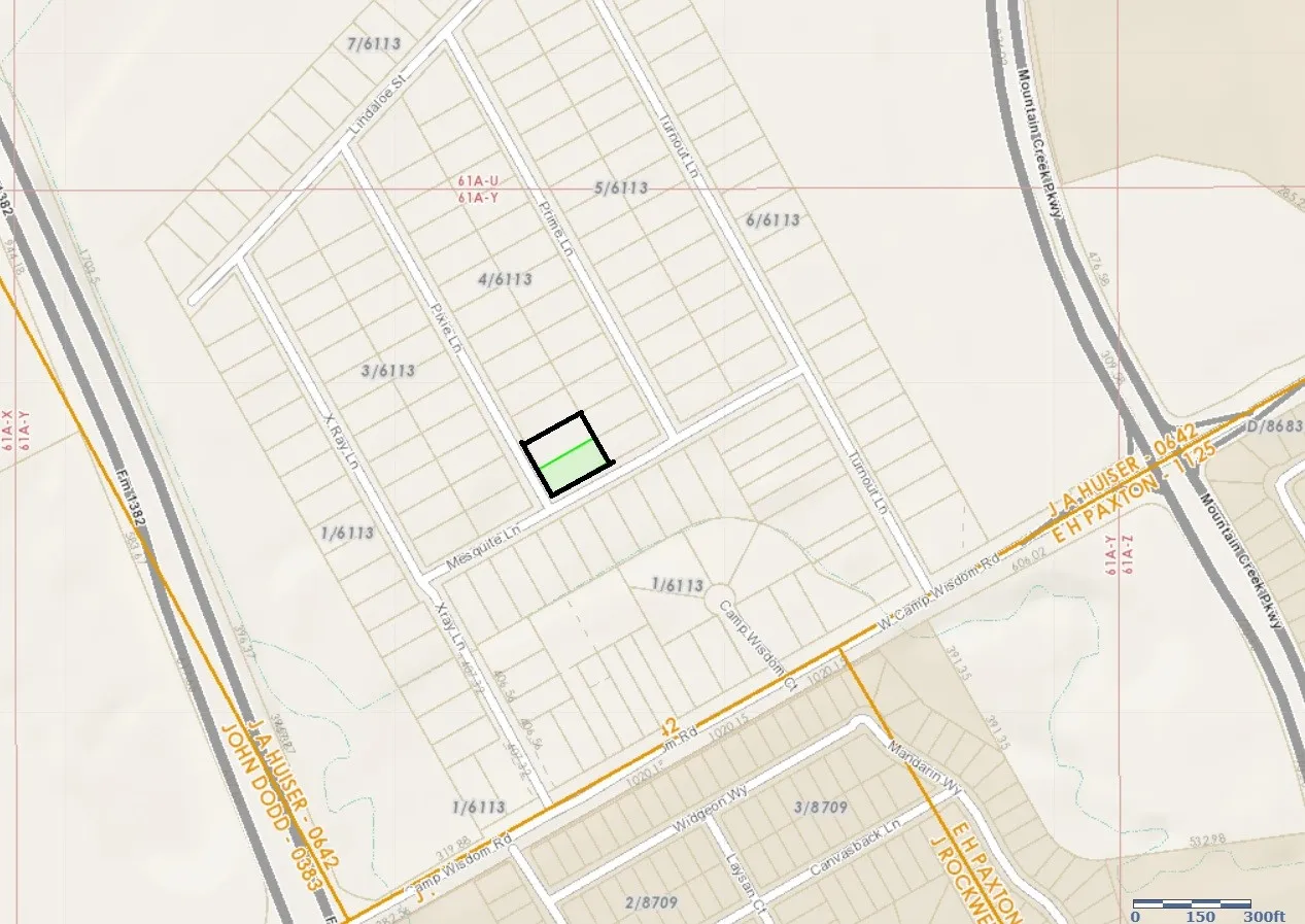 Dallas CAD aerial map showing both parcels in the Mesquite Heights subdivision. Site offers convenient access to I-20, Camp Wisdom Road, Belt Line Road, and Mountain Creek Parkway.