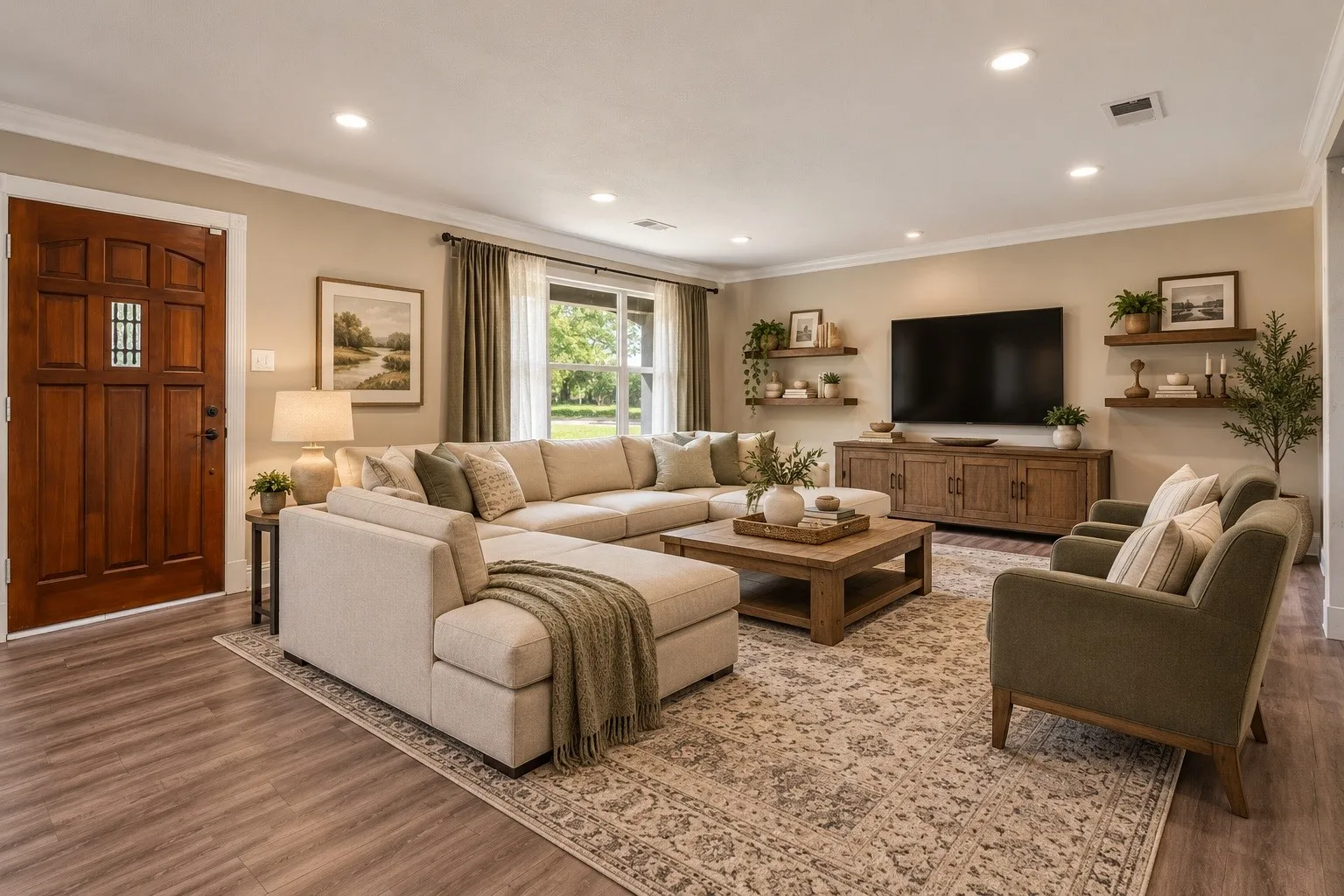 Virtually staged living room with a clean, bright, and inviting design that highlights the space’s open and comfortable feel.