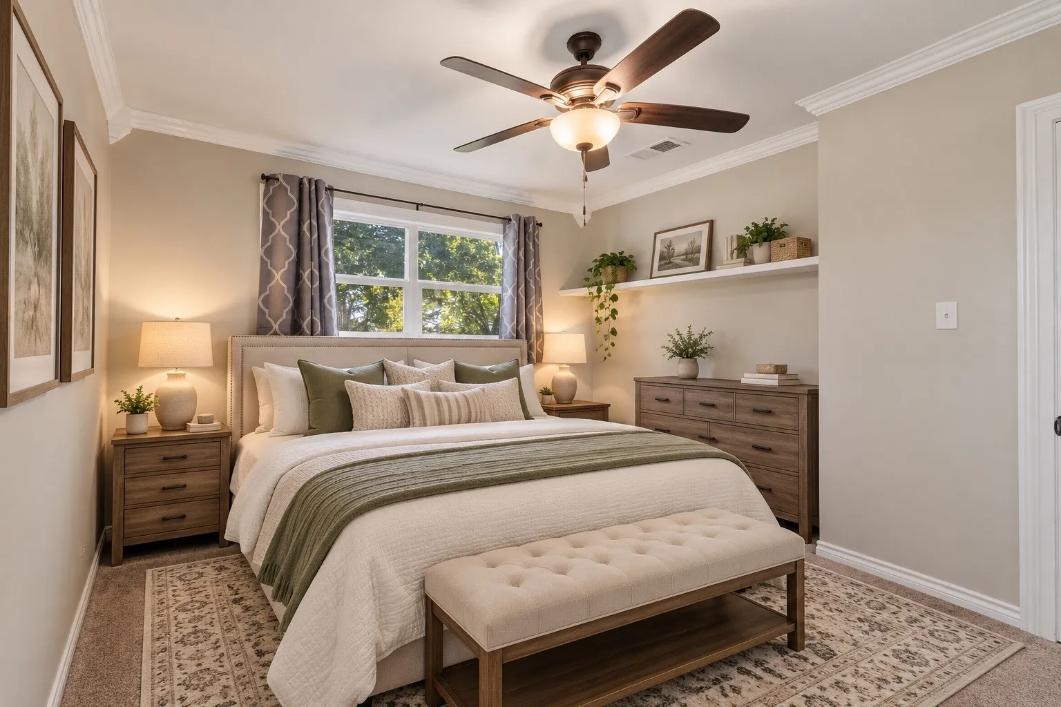 Virtually staged master bedroom with a clean, bright, and inviting design that highlights the room’s spacious feel.