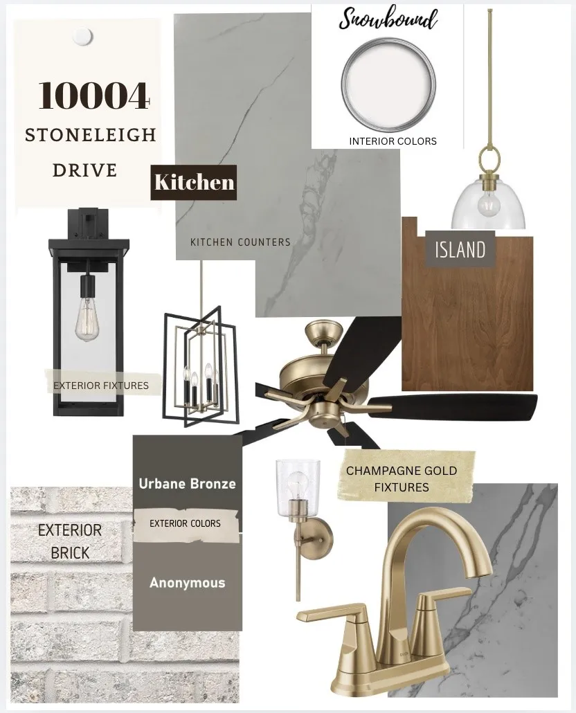 Design Board. Presenting material and fixture selections for the property