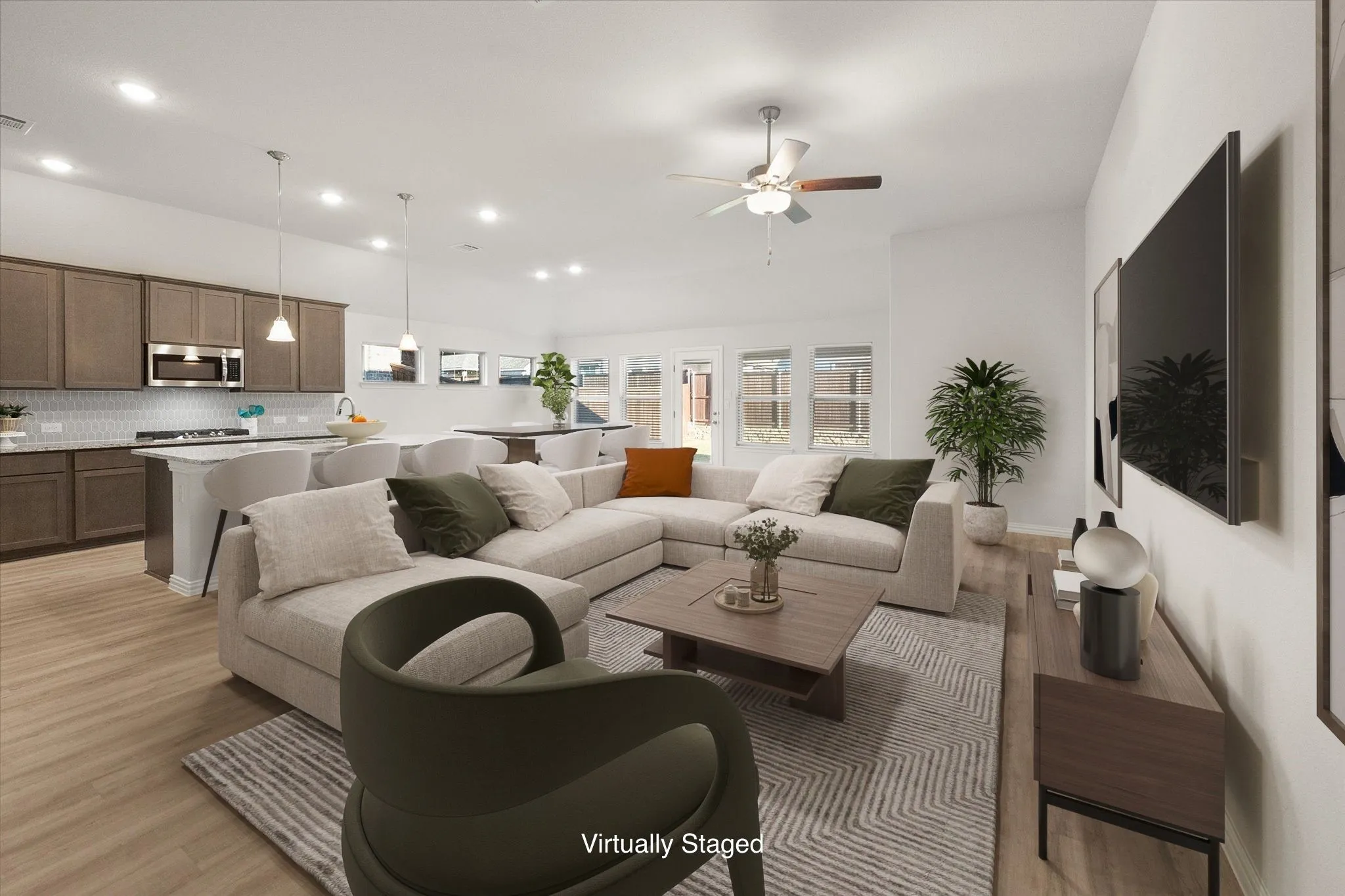 Open concept living, dining, kitchen offers much flexibility in how you use the space