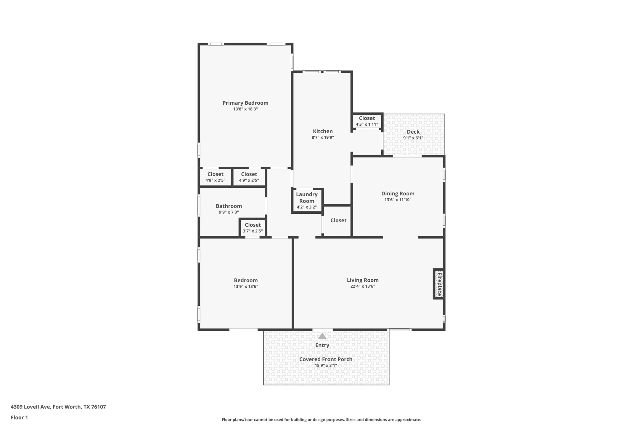 Floor plan with estimated dimensions.
