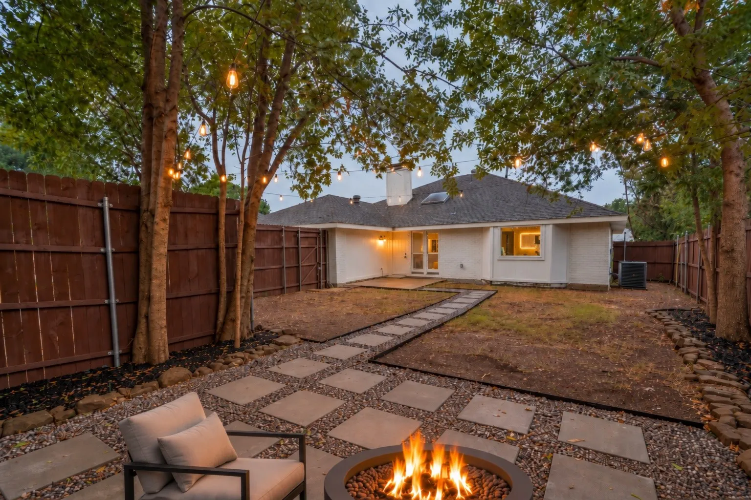 Fire pit and chairs virtually added