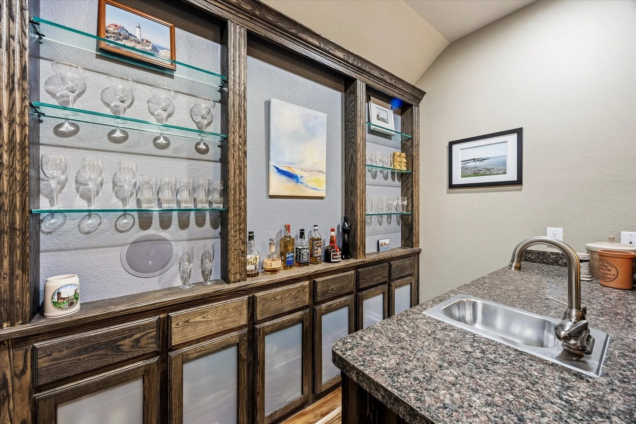 Wet bar includes space for wine cooler-beverage refrigerator!
