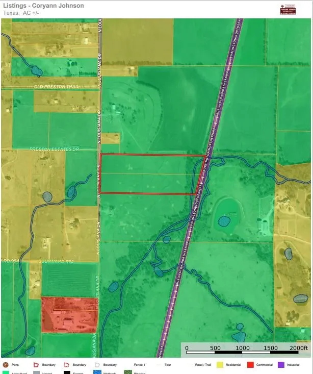 Real Estate Listing Map. Illustrating the property boundary and surrounding land classifications