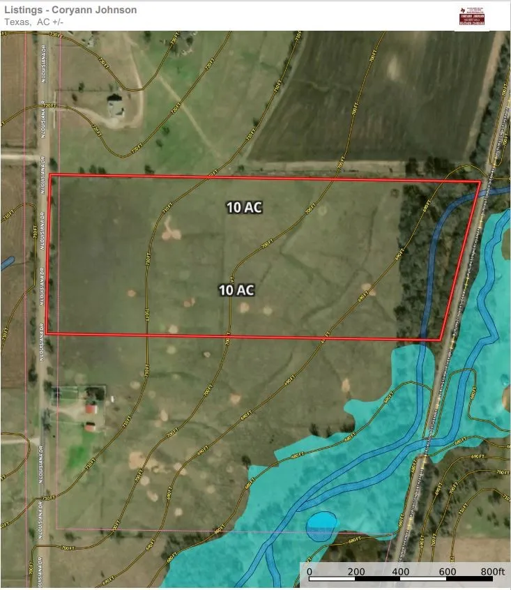 Listing Map. Displaying the property's boundaries, acreage, and topographical features