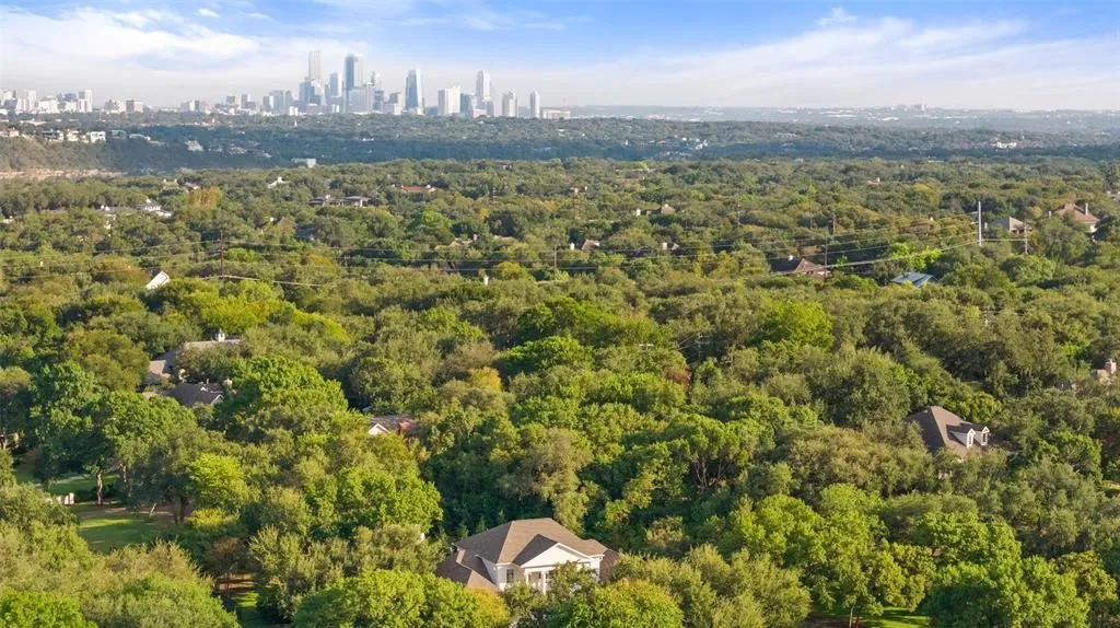 Expansive treed landscape with a visible cityscape in the distance