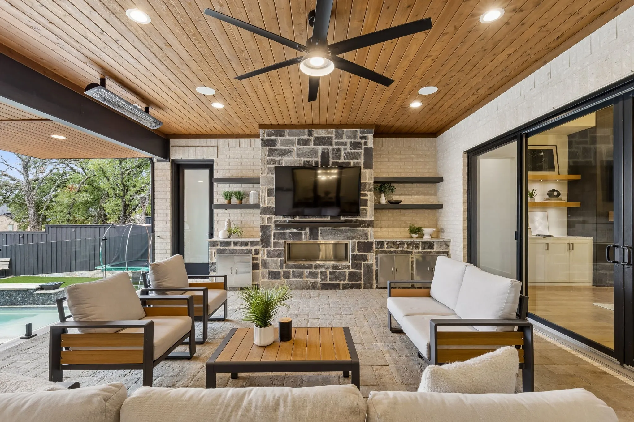 Custom fireplace and living area for entertaining friends and family.