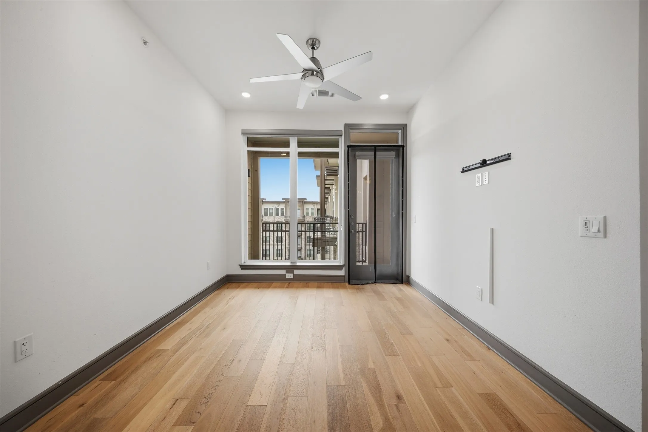 Wood-finish flooring with dark trim