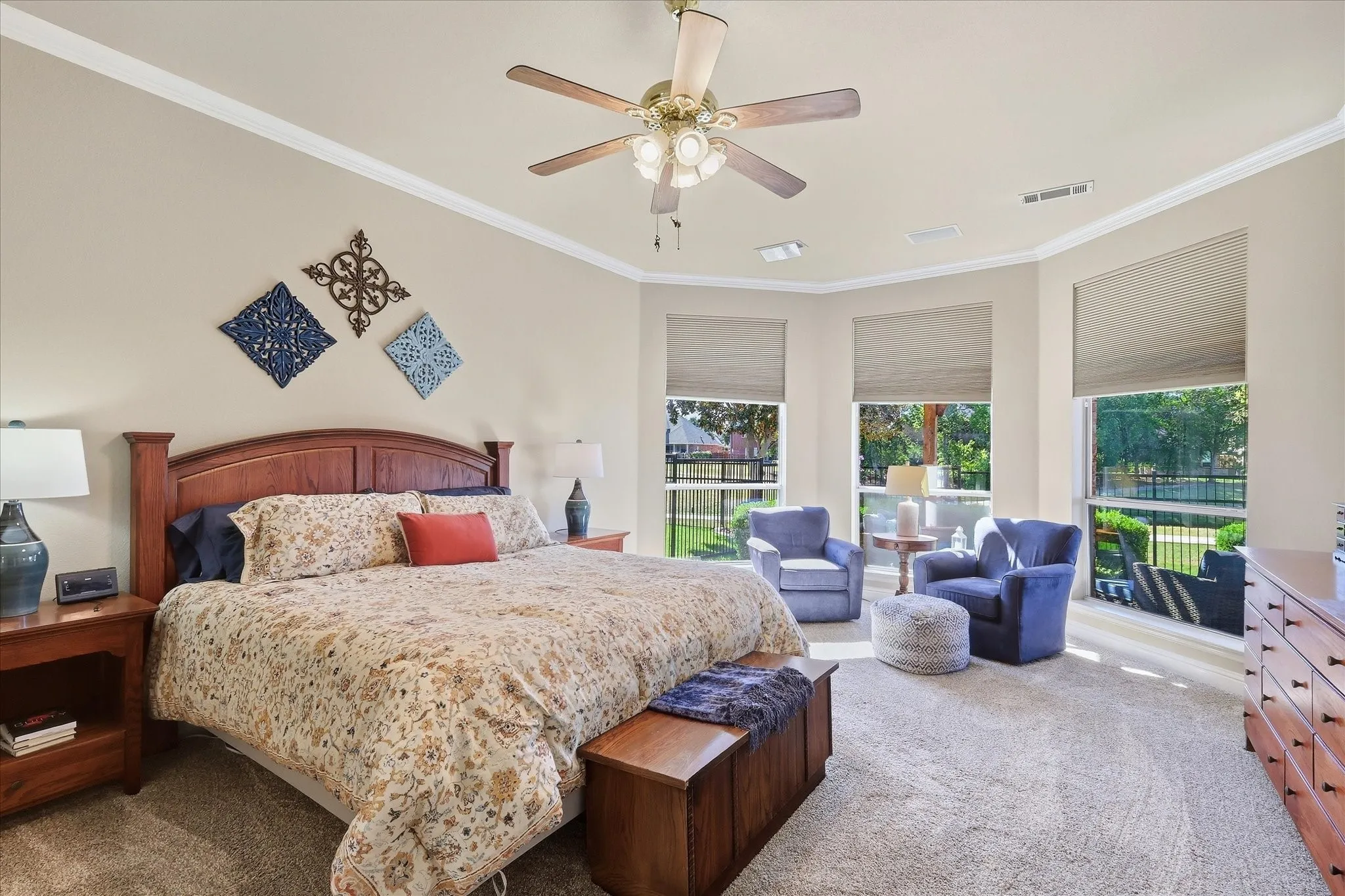 Main BR is split for privacy form all others and has a bay window sitting area viewing the golf course & lake.