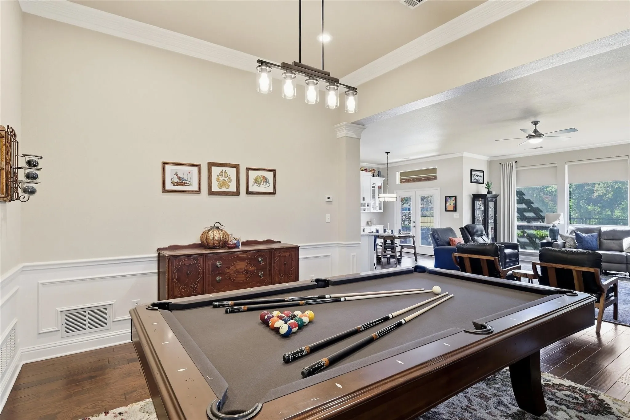 Open plan with high ceilings, hardwood floors & awesome views of the golf course & lake.