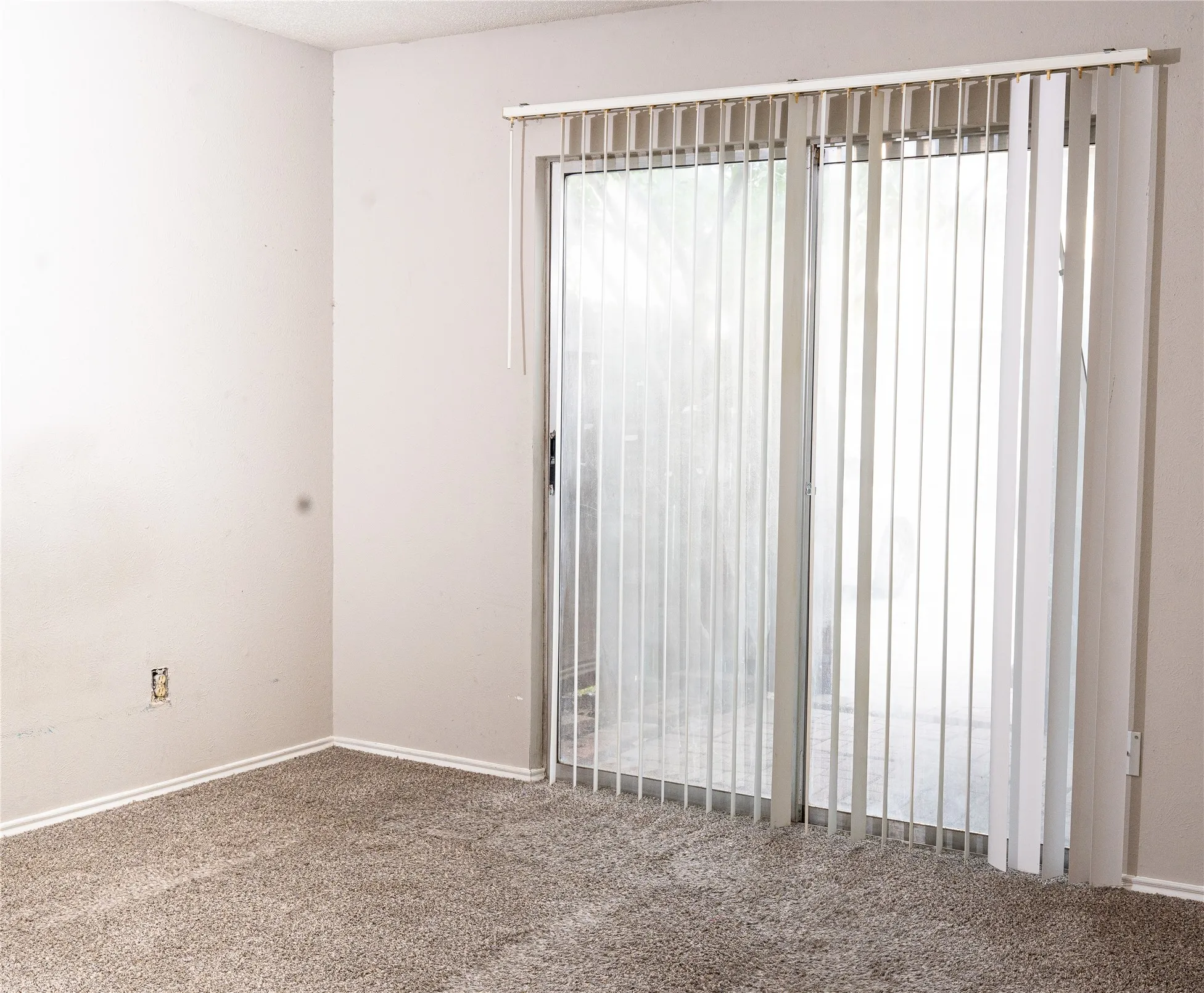 Sliding glass door with vertical blinds