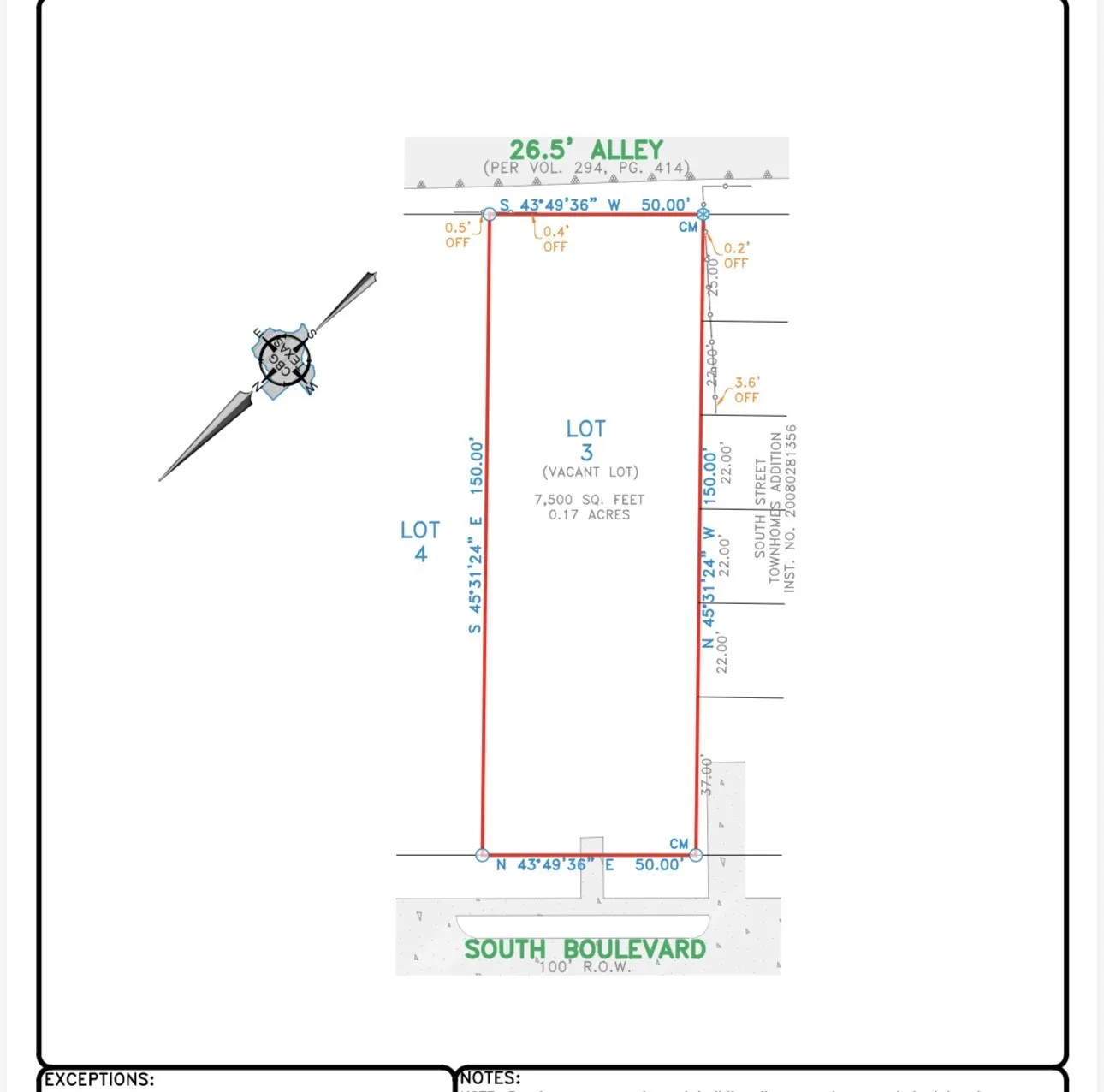 Survey Plat. Depicting the boundaries and dimensions of Lot 3, a vacant lot, including adjacent public access and lot designations