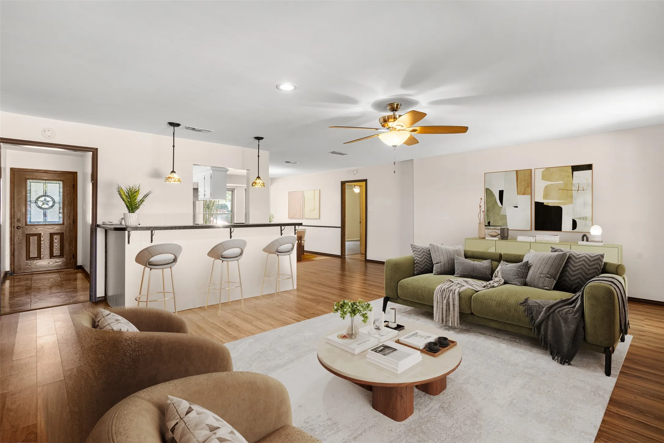 Virtually Staged Wood-finish flooring throughout the main living areas