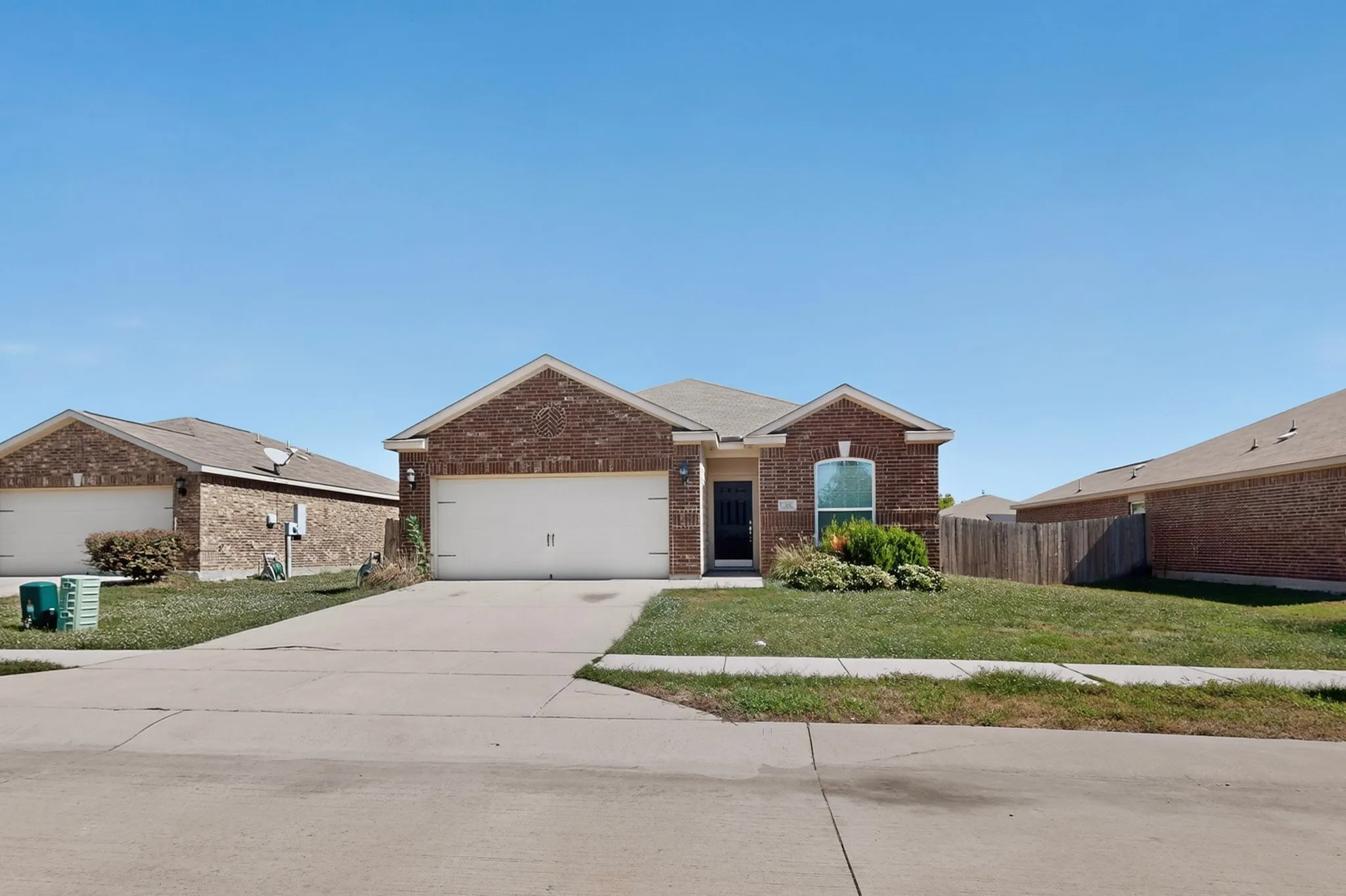 Brick exterior with a gabled roofline