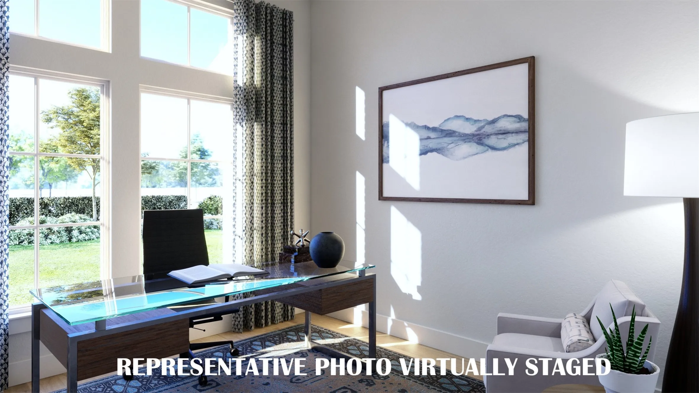 Your new dream office is located at the front of this beautiful home and offers privacy for those needing to work from home.  REPRESENTATIVE PHOTO VIRTUALLY STAGED