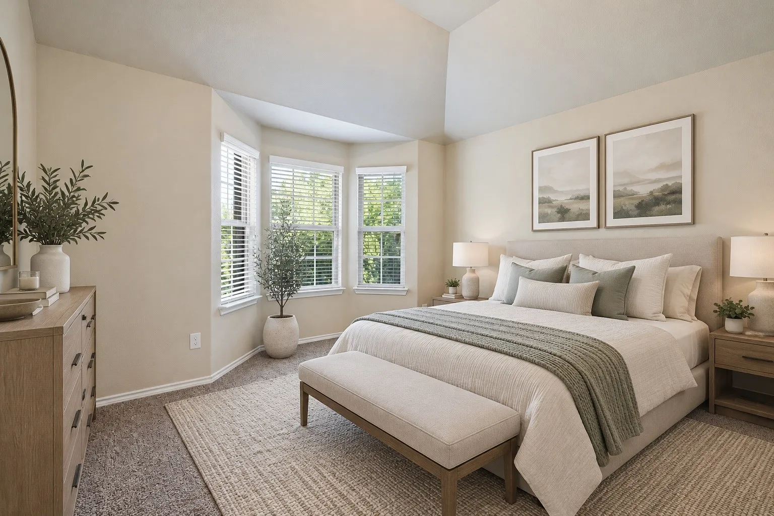Virtually staged secondary bedroom
with a clean, bright, and inviting design that highlights the room’s spacious feel.