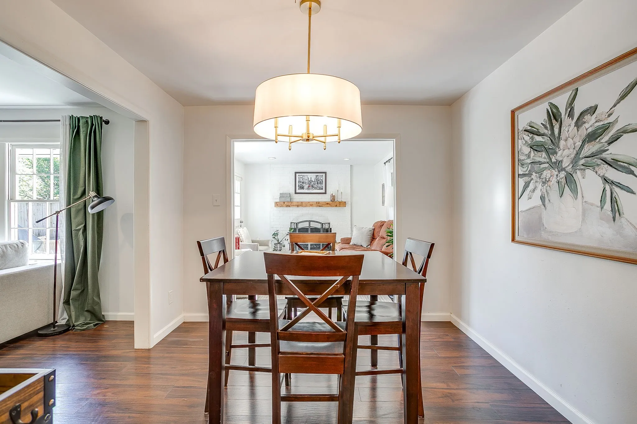 Wood-finish flooring, recessed lighting, and a drum-style ceiling fixture