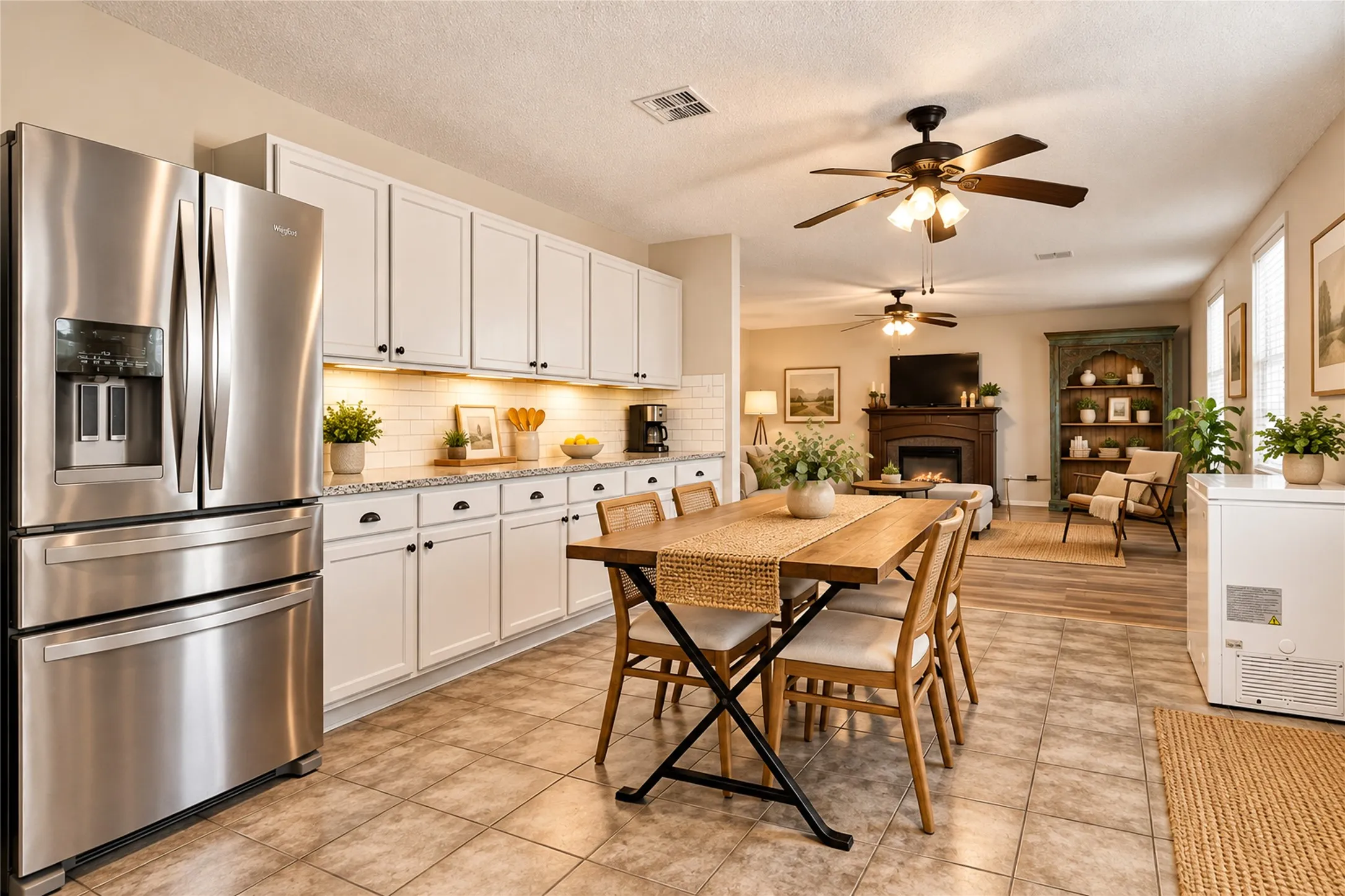 View of kitchen facing family room, virtually enhanced