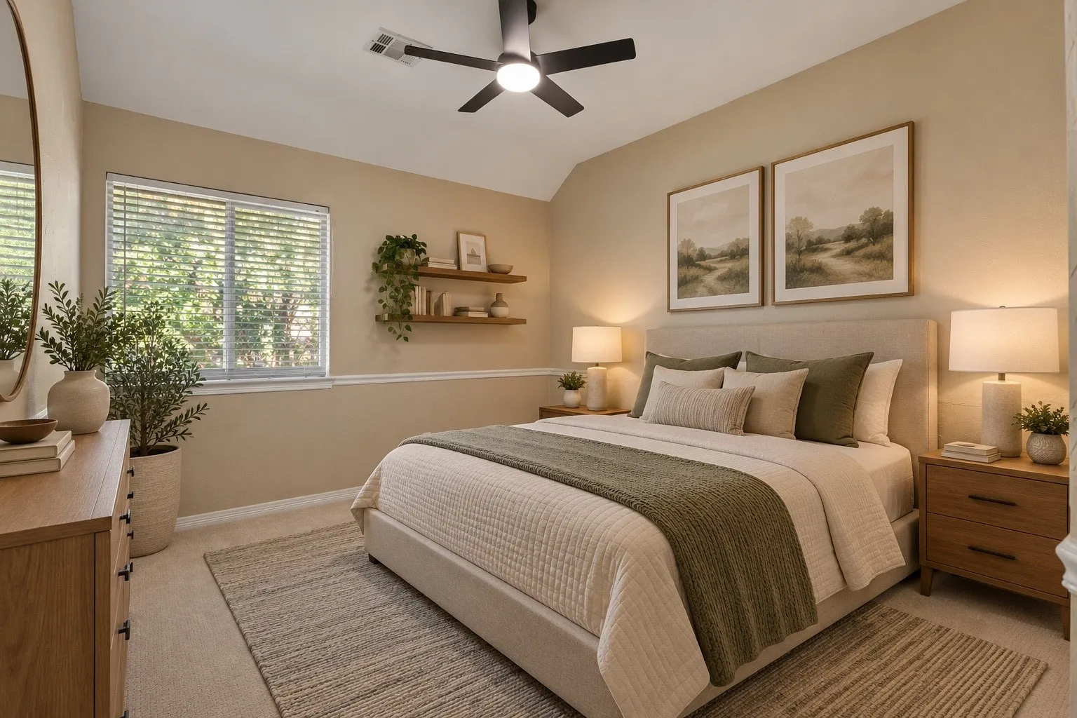 Virtually staged secondary bedroom with a clean, neutral design that highlights the room’s comfort and versatility.