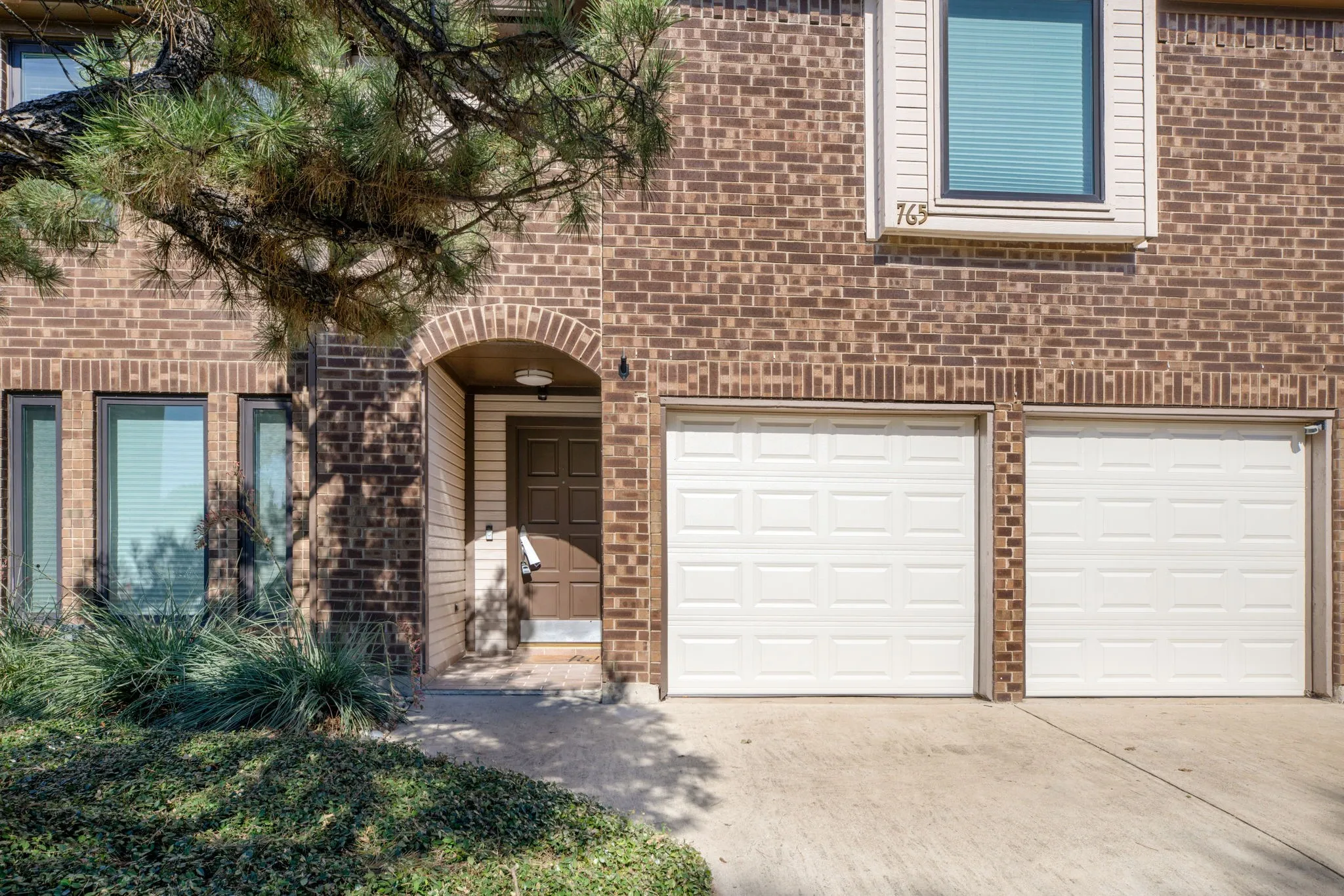 Brick exterior with white trim
