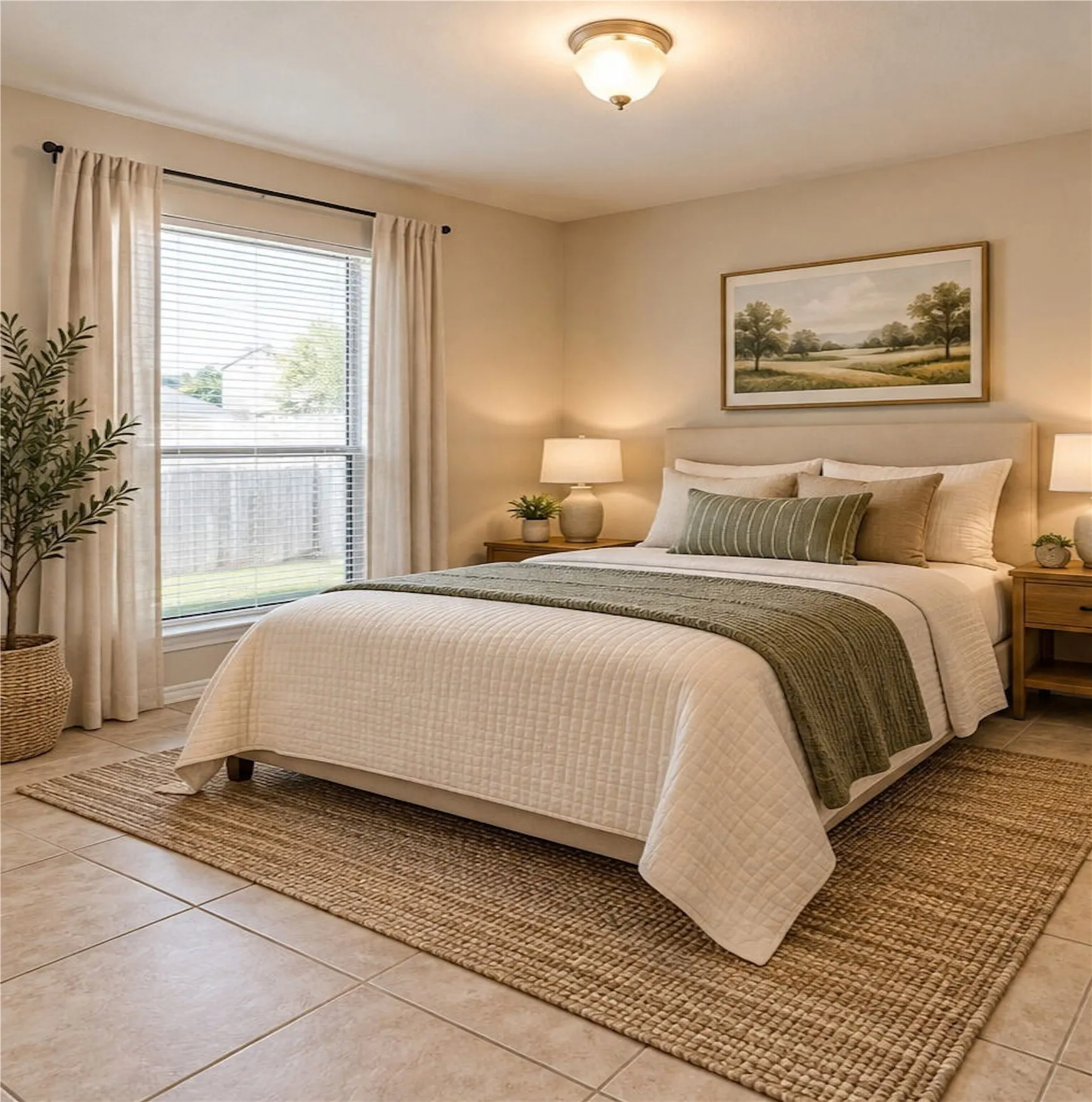 Secondary bedroom -- also spacious with easy care ceramic flooring and natural light from window.