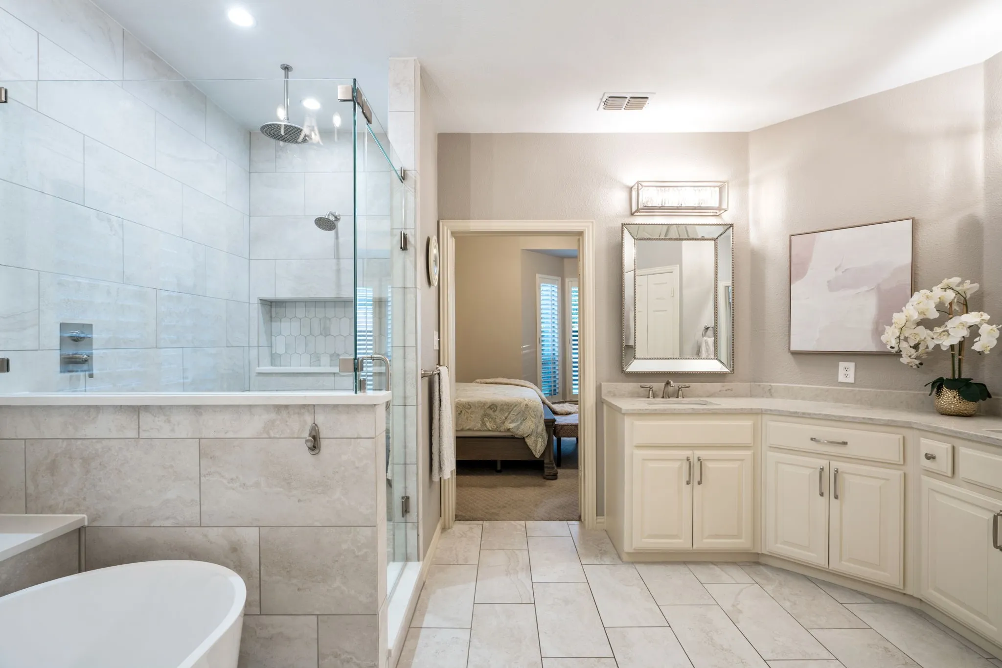Primary Suite opens to large closet with built in powder station