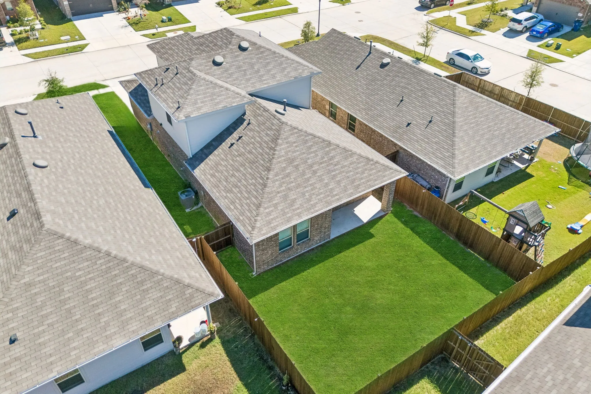 Aerial view of the back yard
