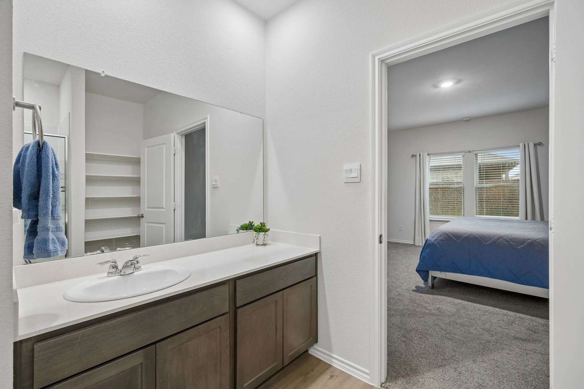 Looking into the bedroom from the ensuite bathroom