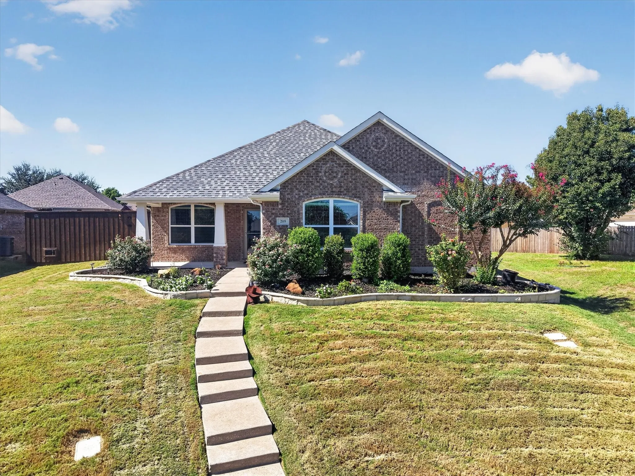 Brick exterior with a gabled roof