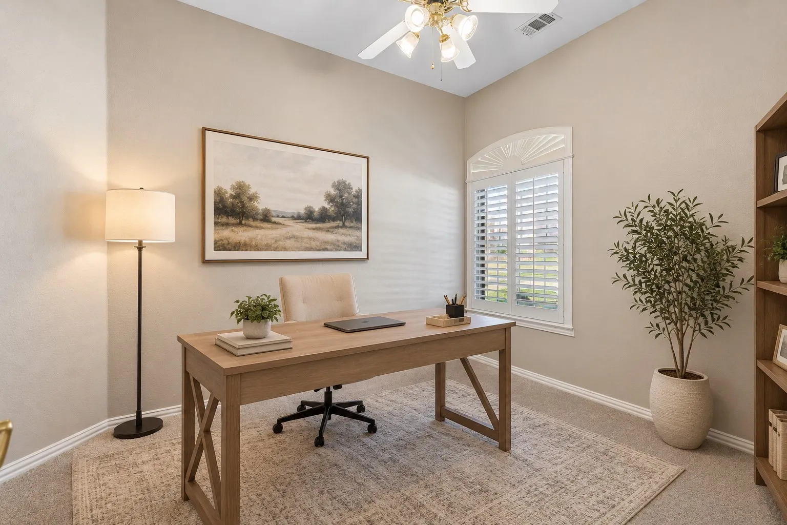 Home office with brand new carpet - Digitally Staged