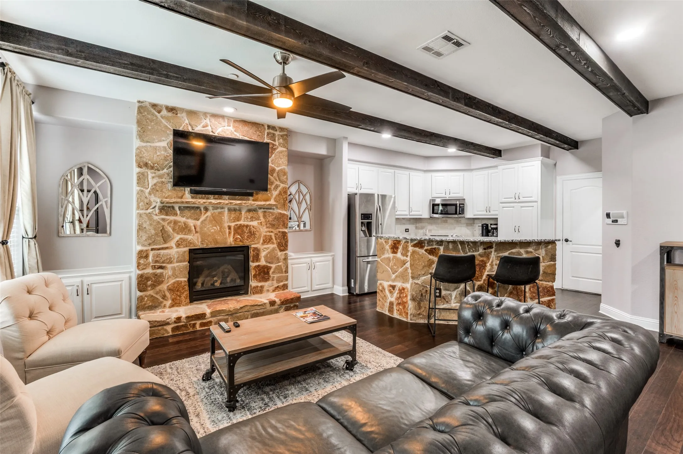 Floor to Ceiling Stone Fireplace