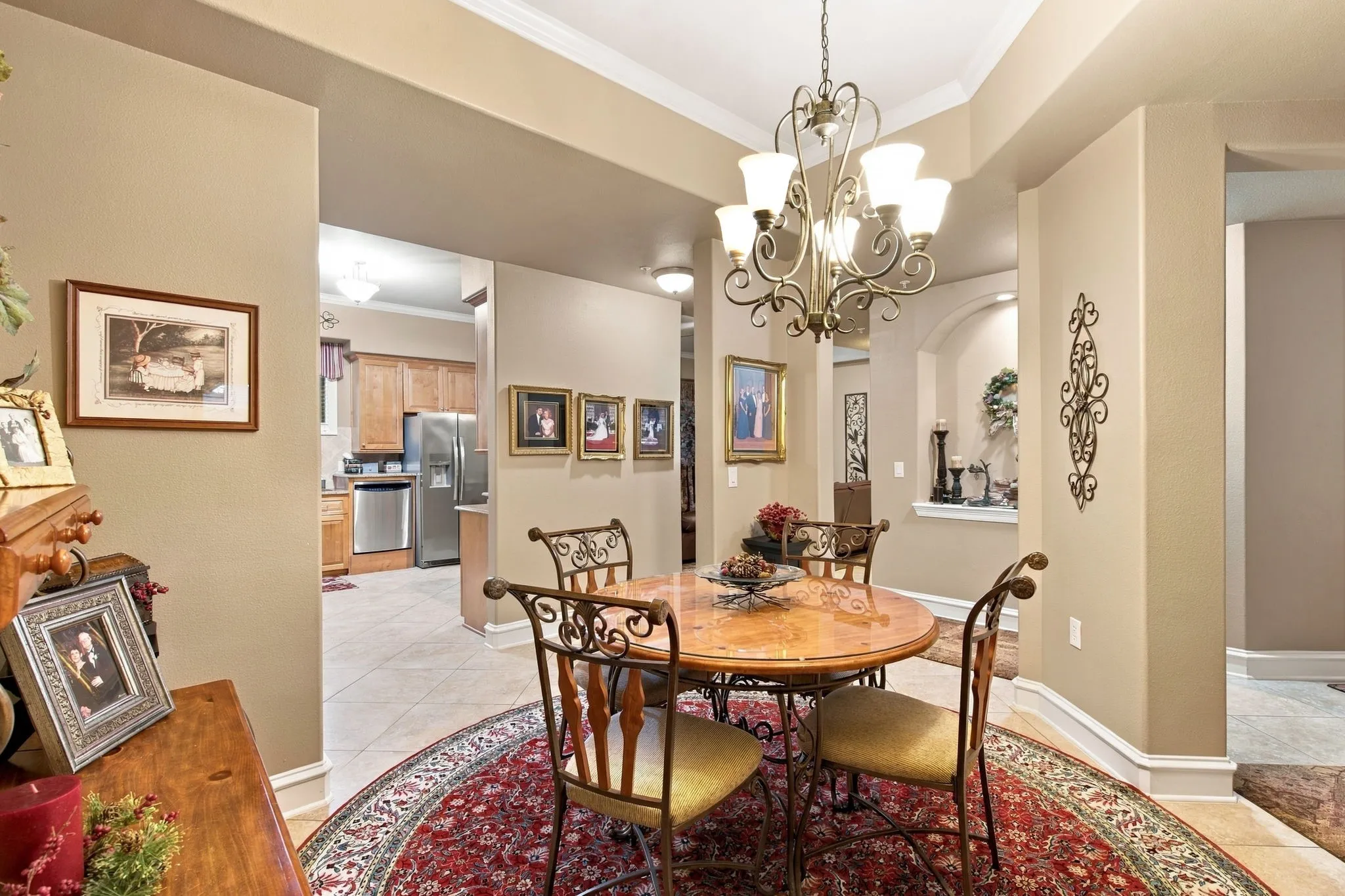 Crown molding accents the ceiling
