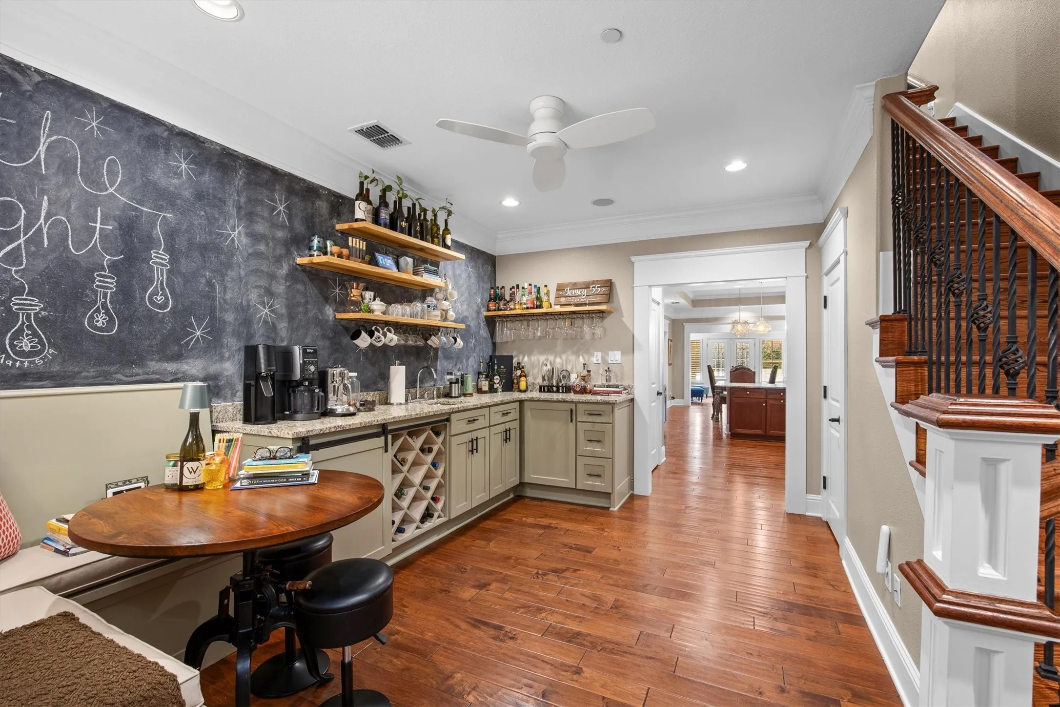 The best place to entertain as well as providing the perfect 'prep' kitchen. Tons of custom cabinets provides lots of extra storage too!
