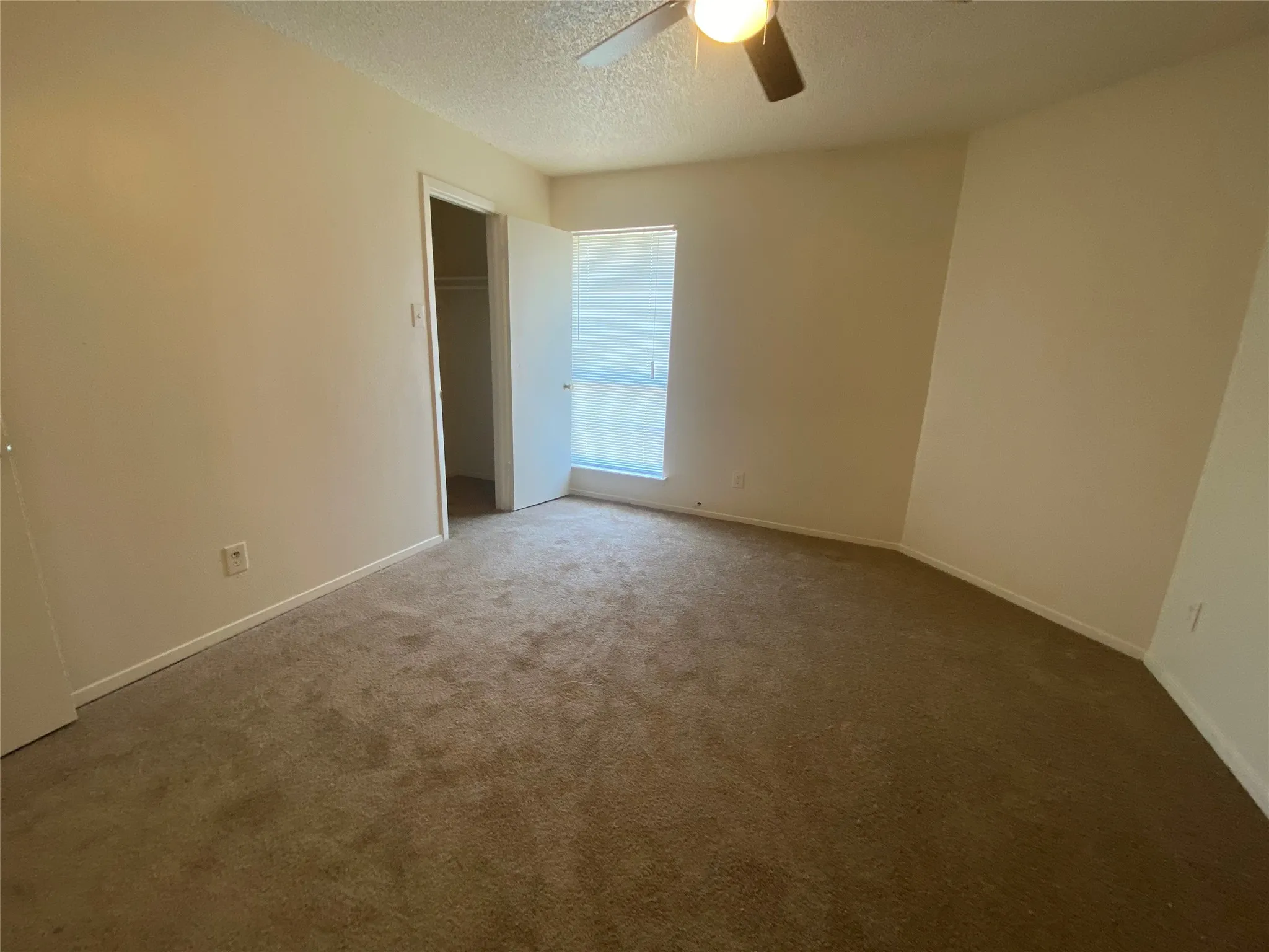Spare room featuring baseboards, a ceiling fan, a textured ceiling, and carpet flooring