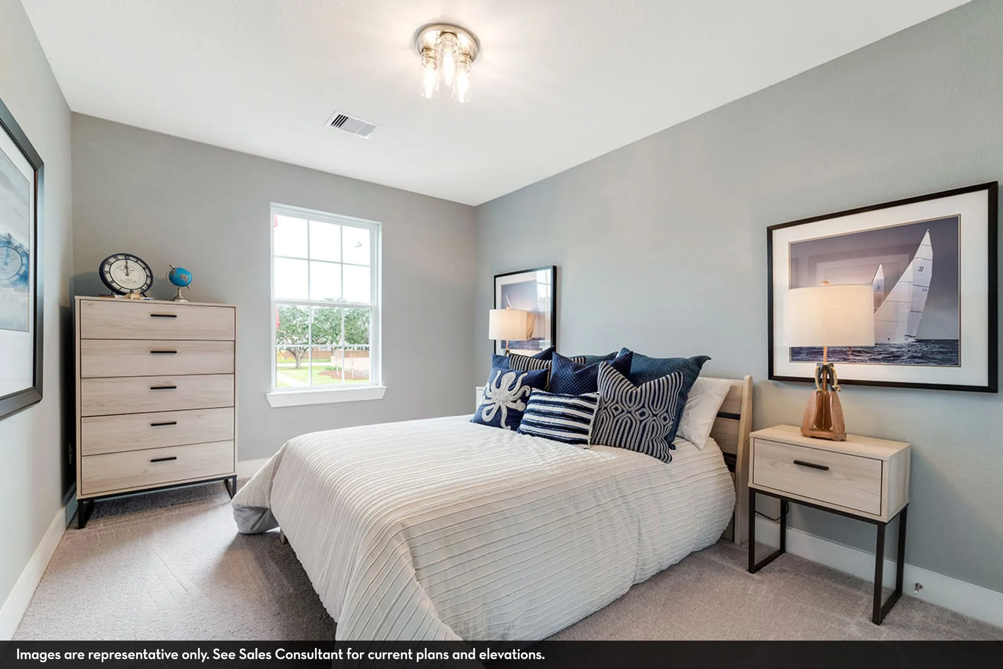 Recessed lighting and a window provide illumination