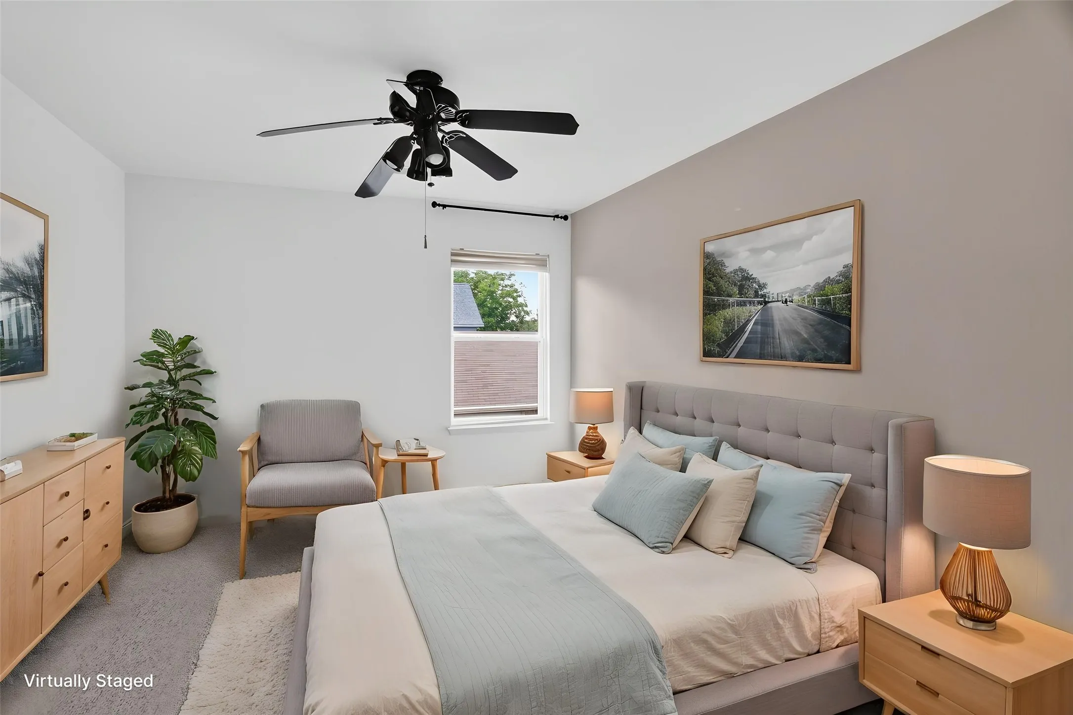 One of two bedrooms  2nd floor is fully carpeted, ceiling fan-light combination, neutral walls, full size closet. Room has a separate bathroom sink, dressing area supported by the Jack N Jill bath