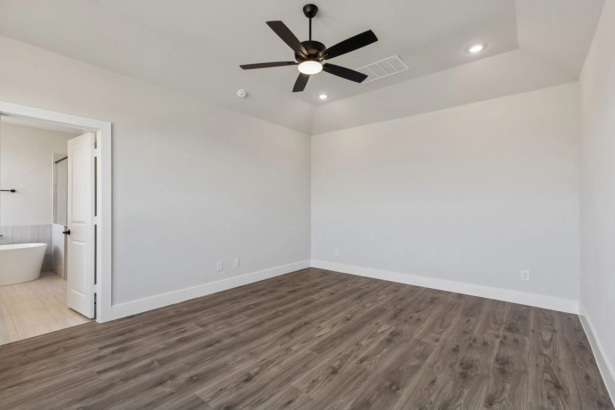 Wood-finish flooring with a neutral wall palette