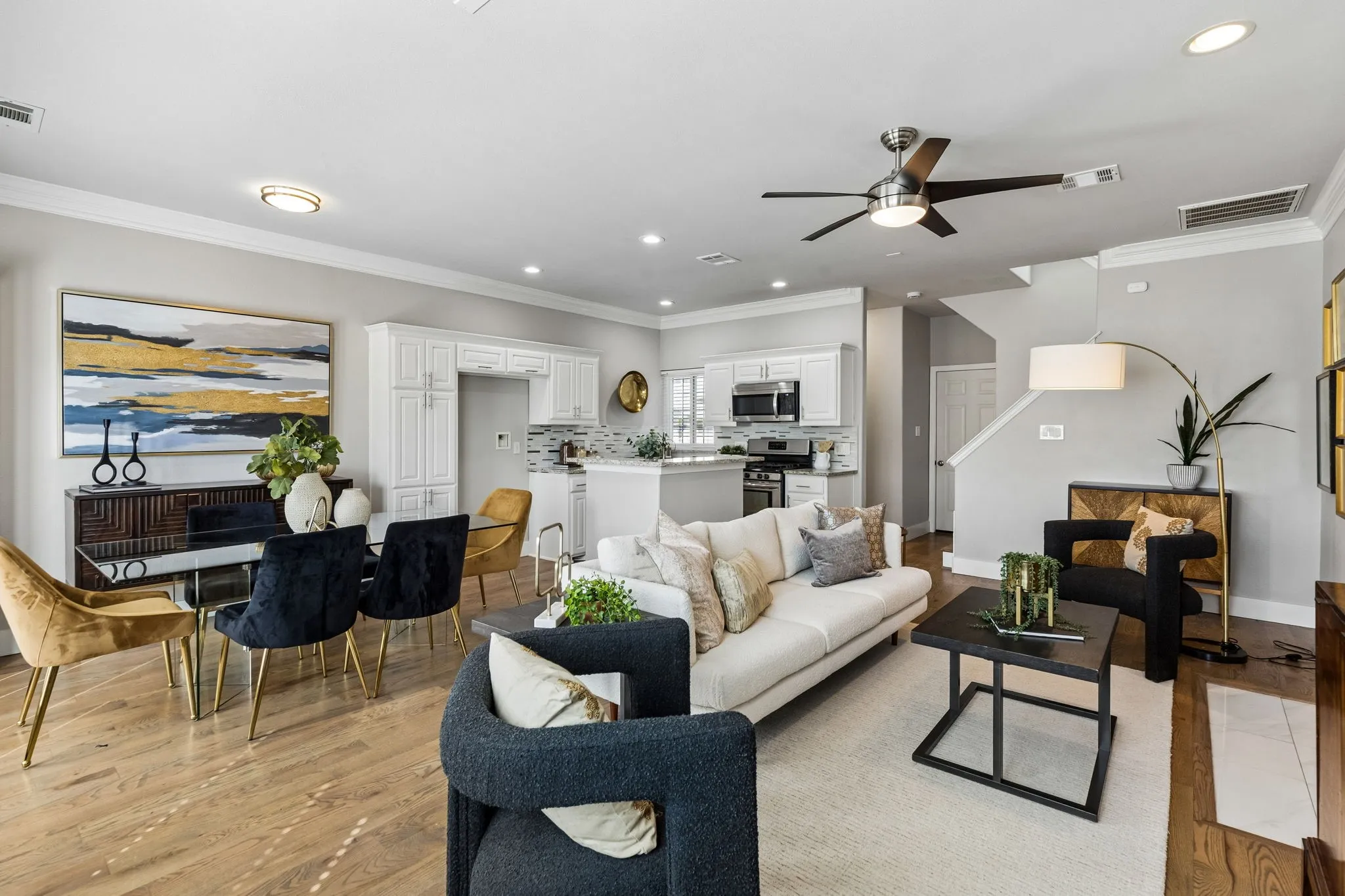 Freshly painted open floorpan makes entertaining easy