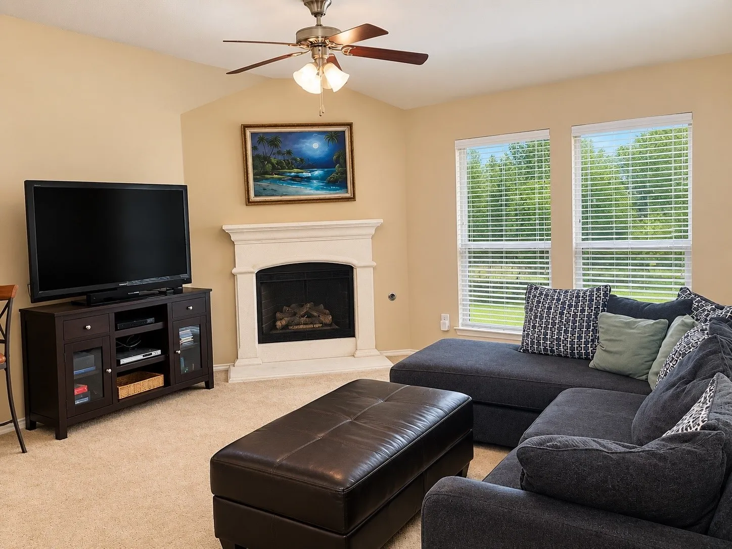 Living space complete with fireplace.