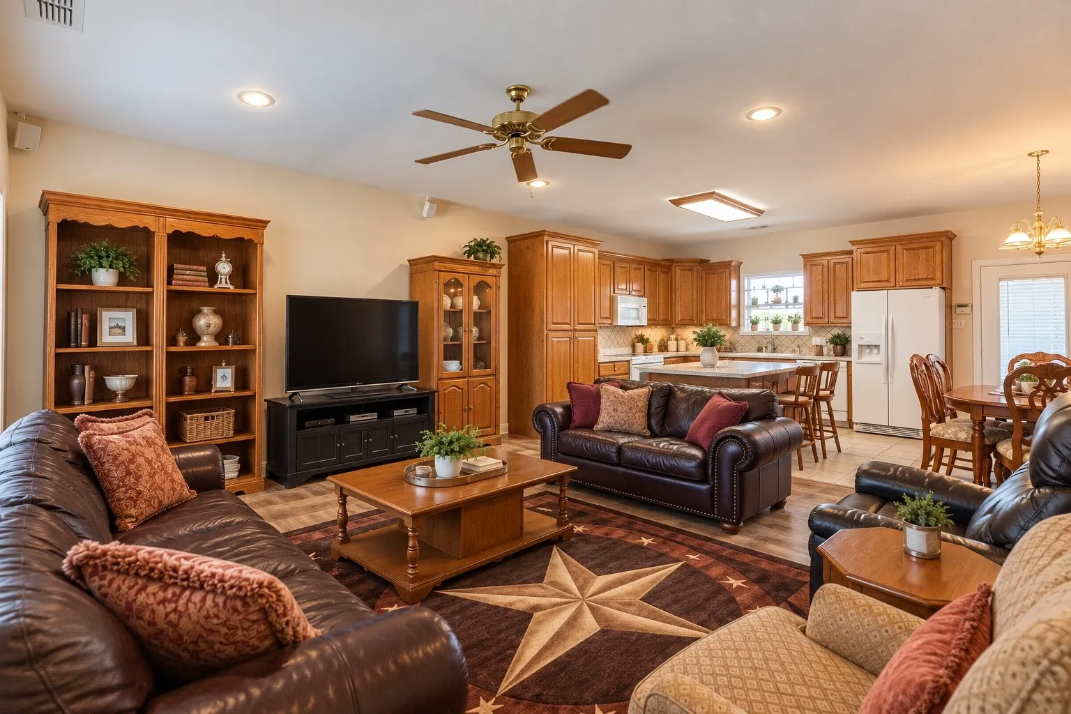 AI decluttered living room/kitchen,dinning room.
