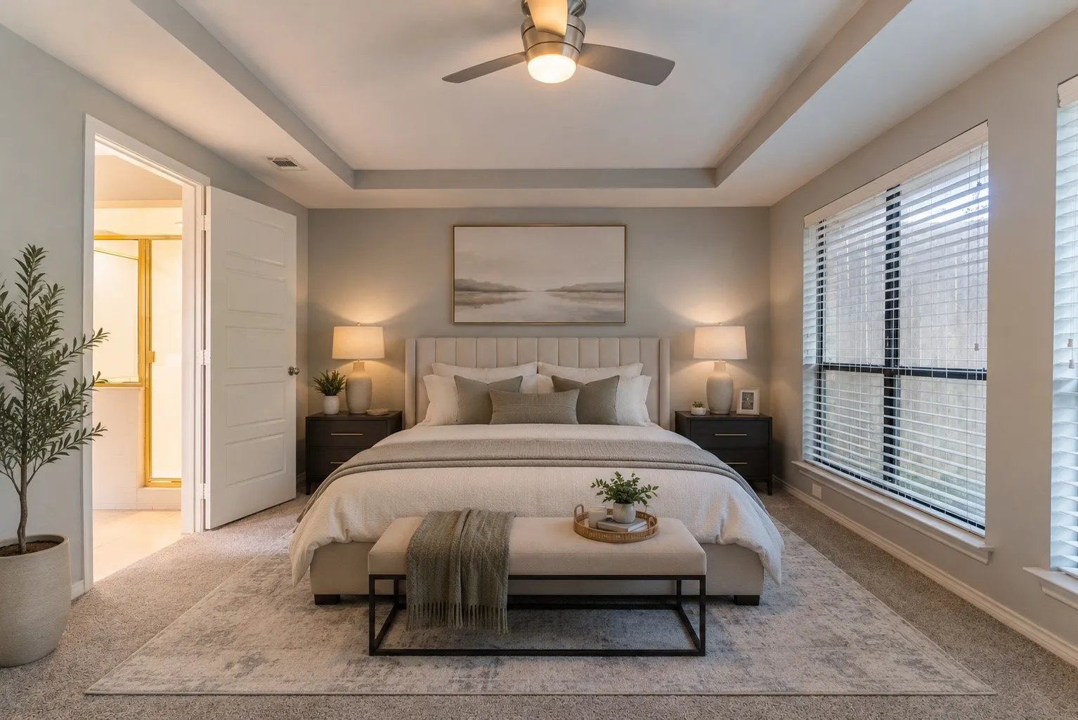 Recessed ceiling with an integrated fan and lighting