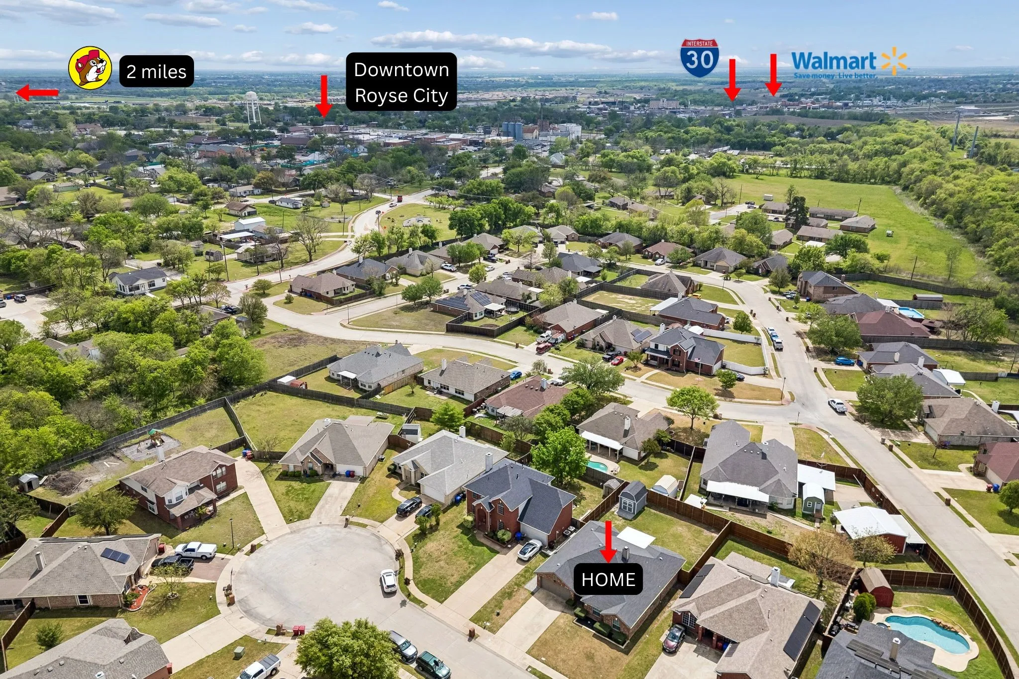 Cul de sac lot with easy access to I-30, shopping, downtown royse city and Bucee's.
