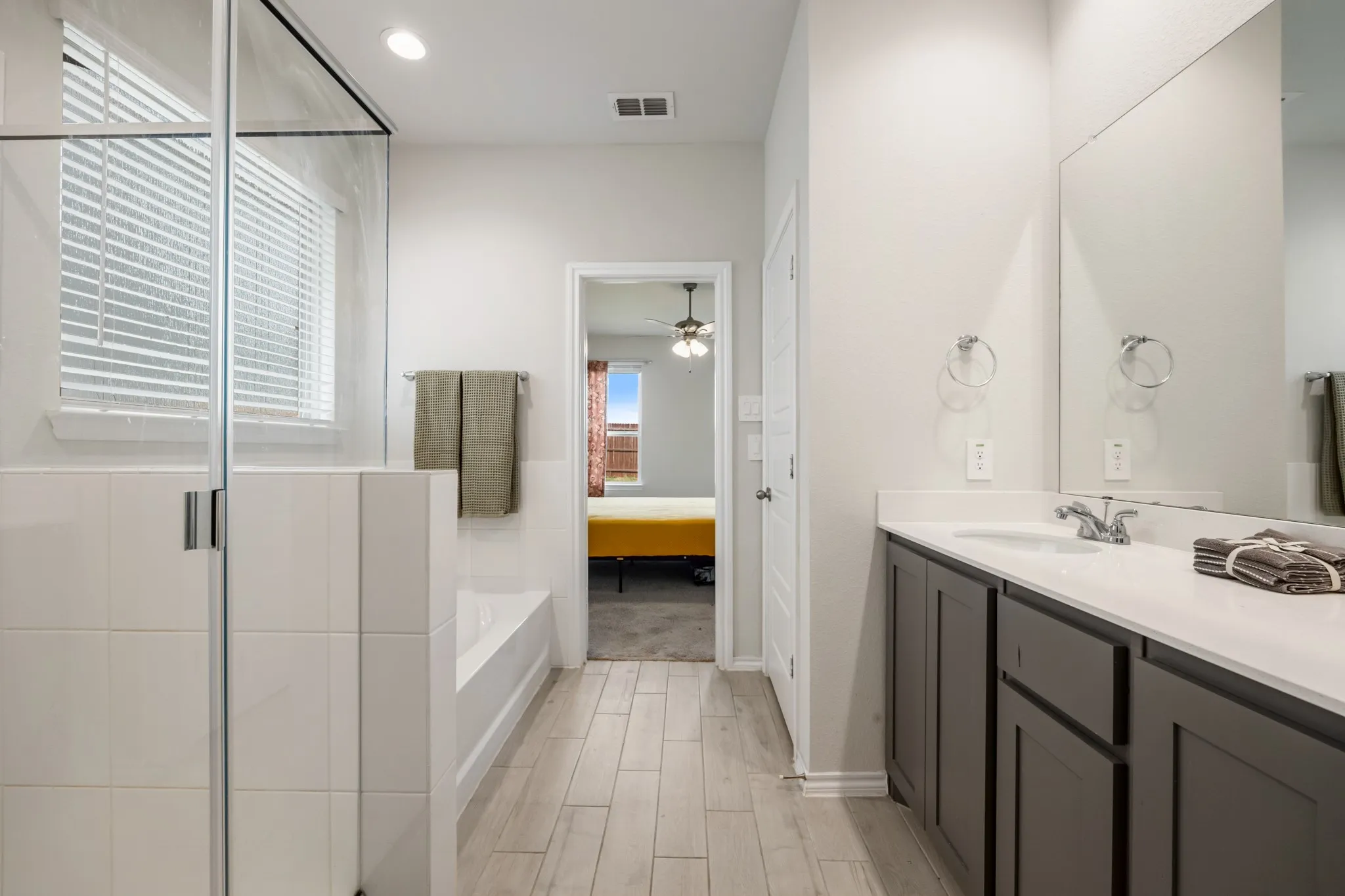 Wood-finish flooring throughout